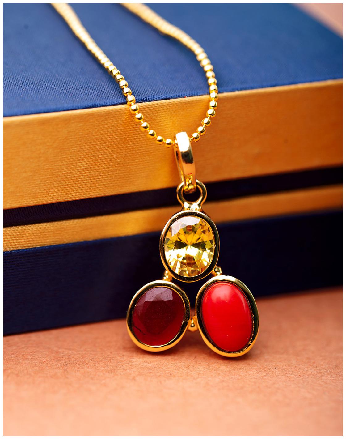 

Voylla Tiger s Eye Coloured Stones Pyramid Pendant