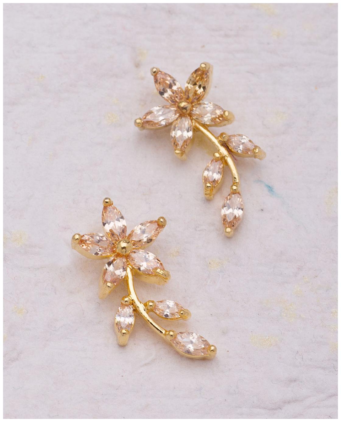 

Voylla Tiny Floral Earrings with Zircon Embellishment