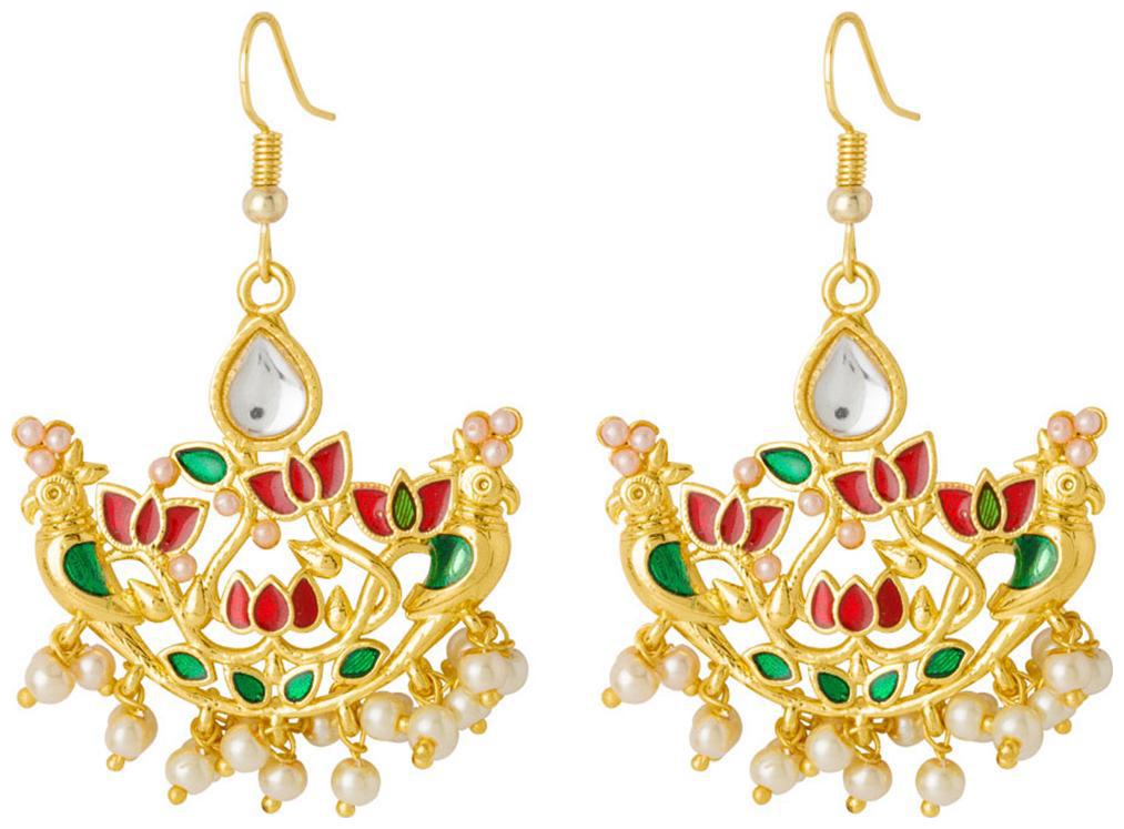 

Voylla Vyoma Pride Crescent Gold Plated Kundan and Meenakari Earring