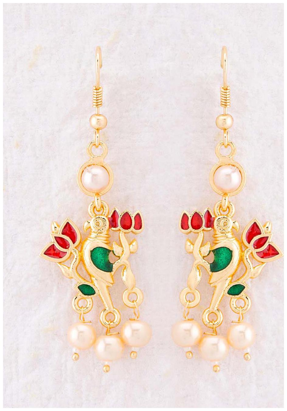 

Voylla Vyoma Pride Yellow Gold Plated Kundan and Meenakari Drop Pearl Earring