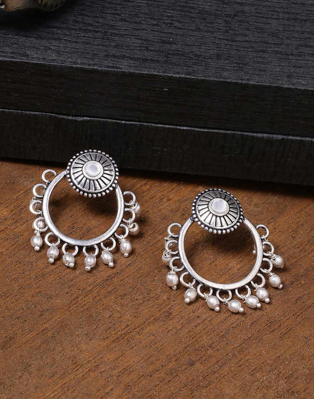 

Voylla Work Essentials oxidised Ethnic Hoop Daily Earrings