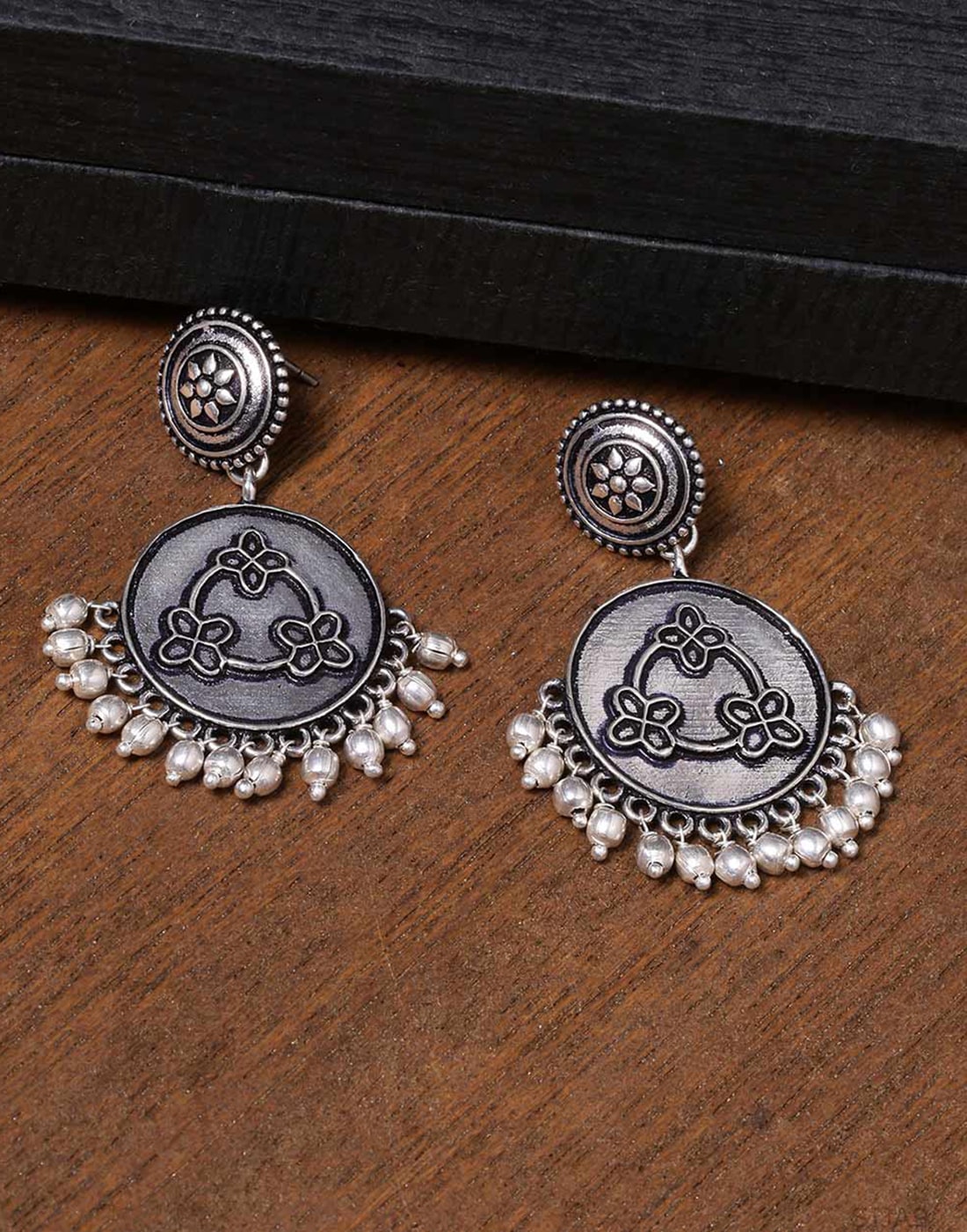 

Voylla Work Essentials Oxidised Faux Pearls Daily Earrings