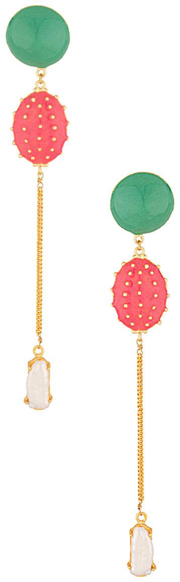 

Voylla YOUTHFUL GOLDEN DANGLER EARRINGS WITH WHITE STONE DROP AND RED-GREEN ENAMEL WORK