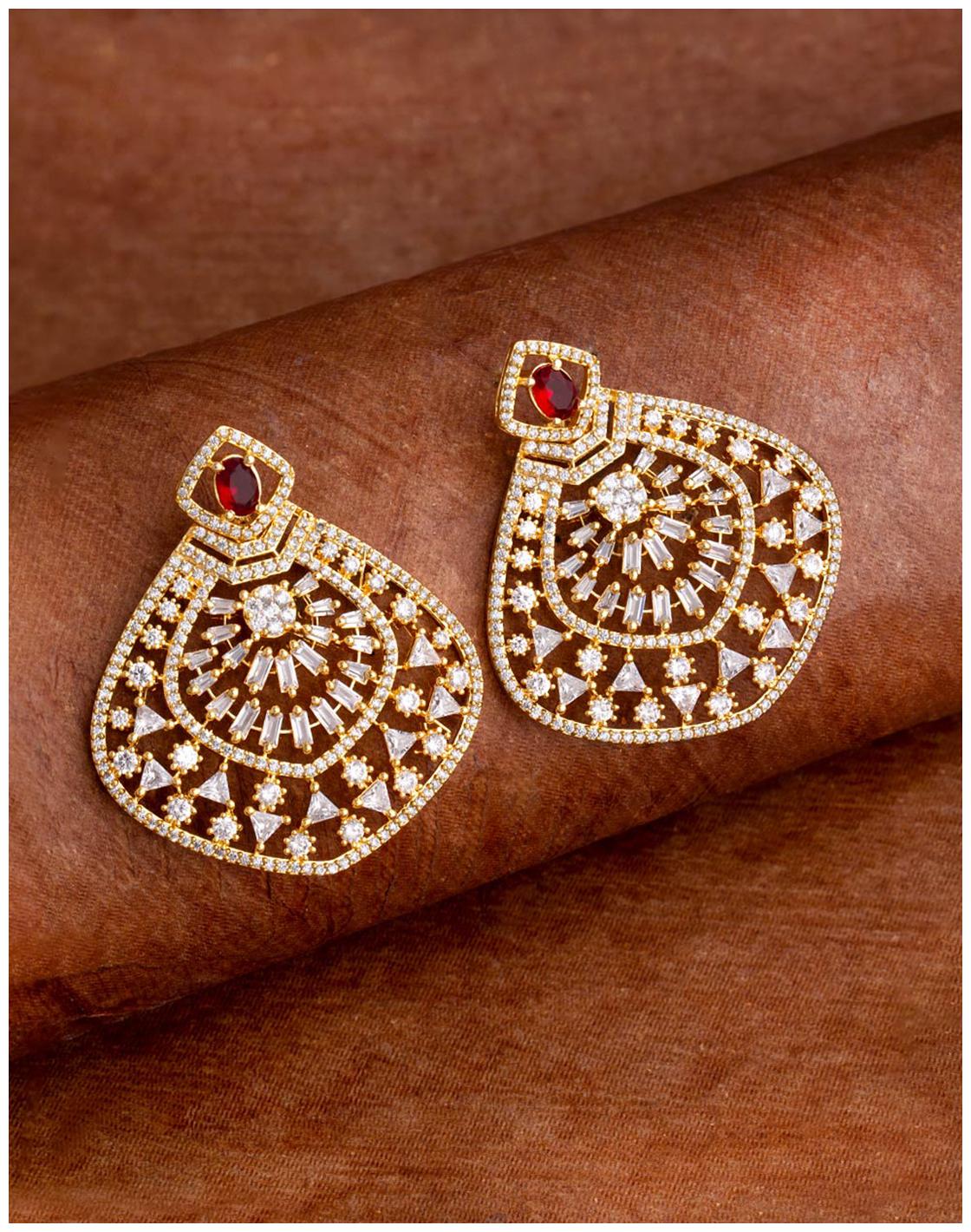 

Voylla Zircon Gemstones Adorned Statement Earrings