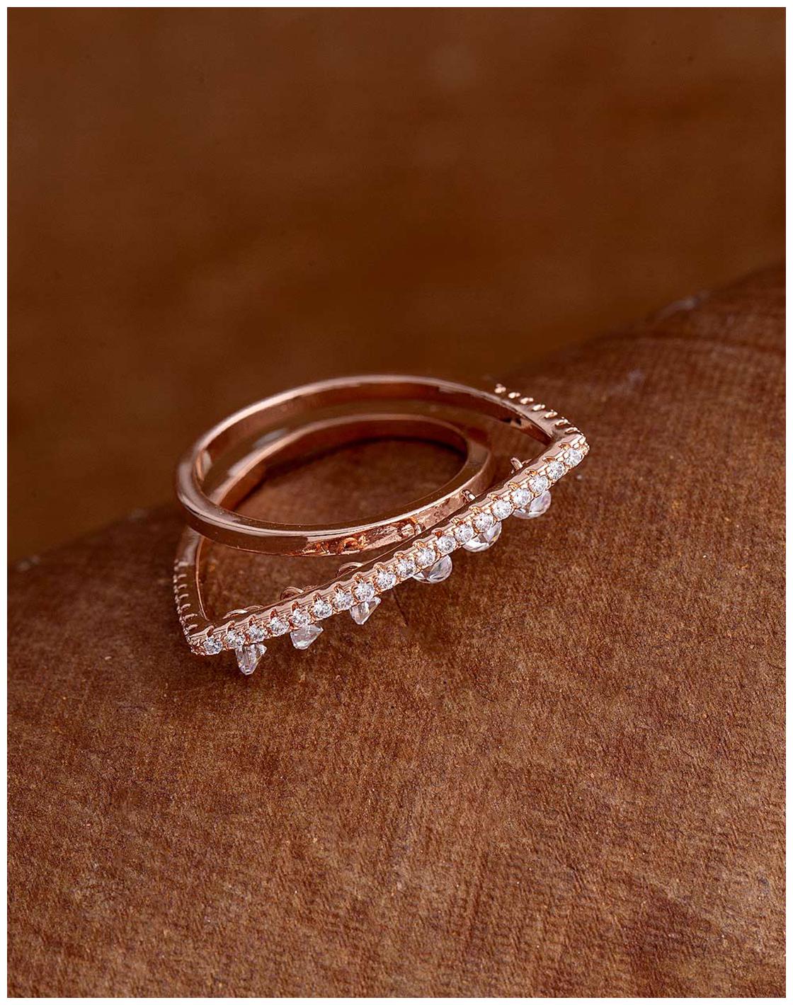 

Voylla Zircons Adorned Layered Triangle Ring