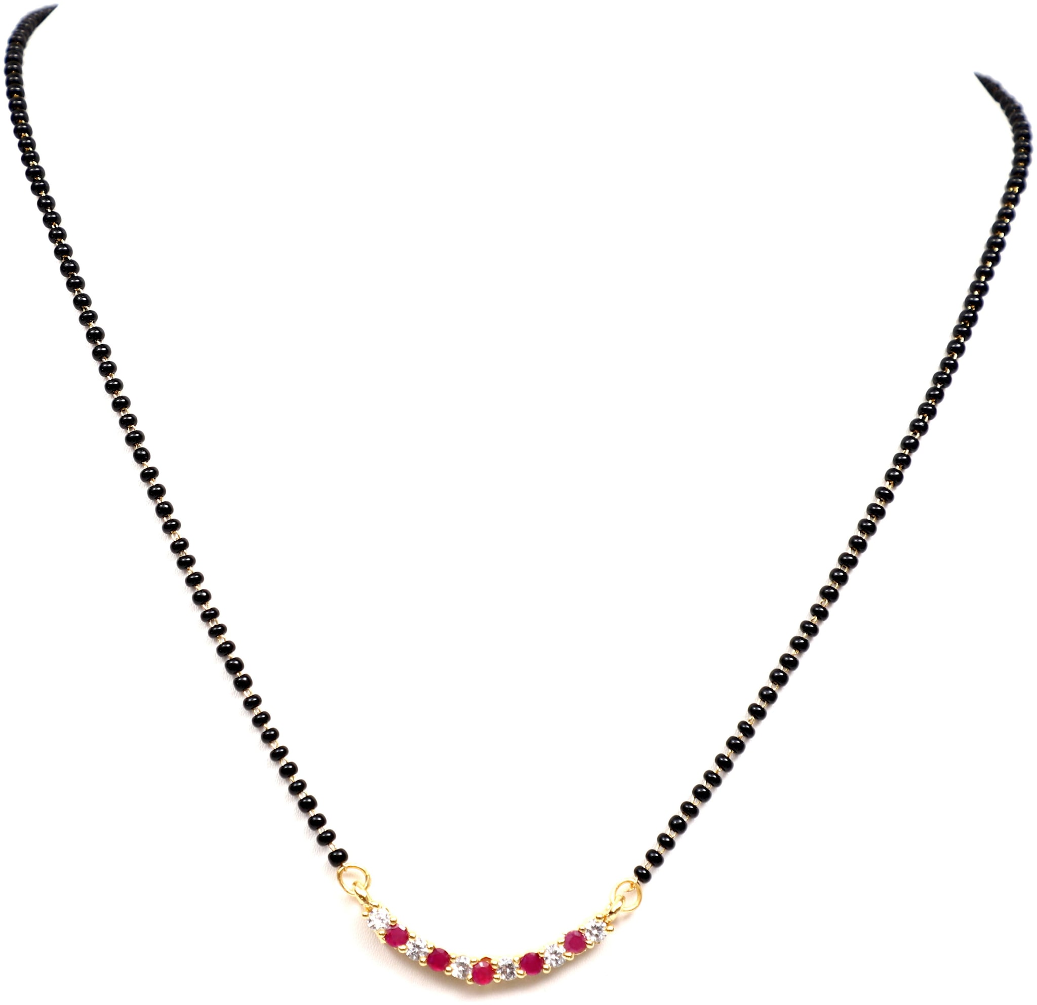 

Vsasa Precious Stylish Collection Of Queenly Elegant Exclusive American Diamond Studded Designer Half Moon Gold Plated Mangal Sutra With Black Beaded Mala For Young Ladies Women