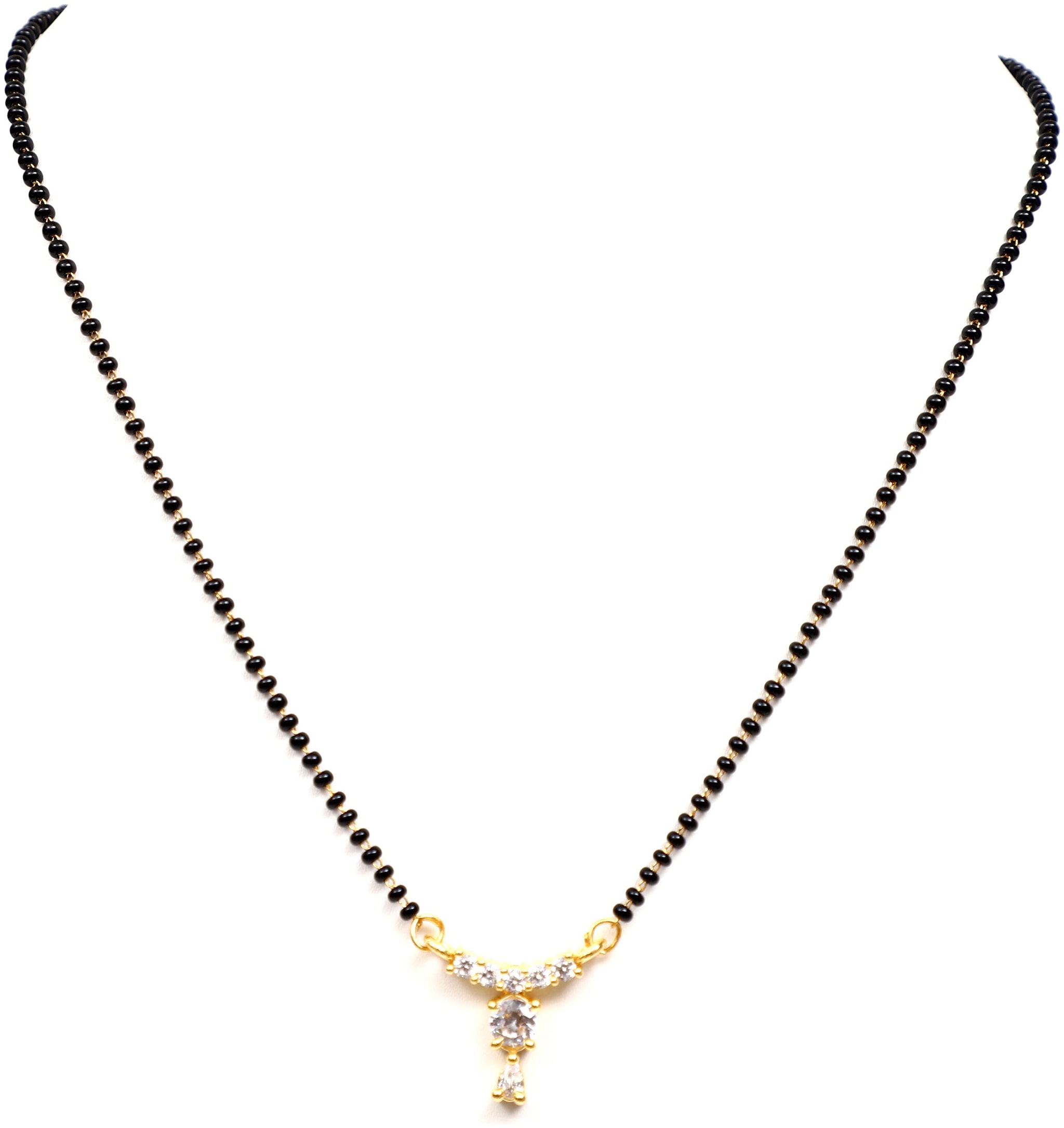 

Vsasa Queenly Stylish Collection Of Luxuria Elegant Exclusive American Diamond Studded Designer Droplet Gold Plated Mangal Sutra With Black Beaded Mala For Young Ladies Women