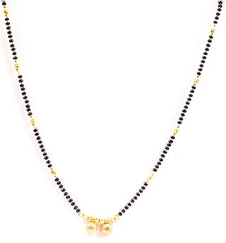 Vsasa Stylish Dazzling Light Elegant Exclusive Gold Plated Round Mangal Sutra Embedded American Diamond With Black Long Beads  For Women