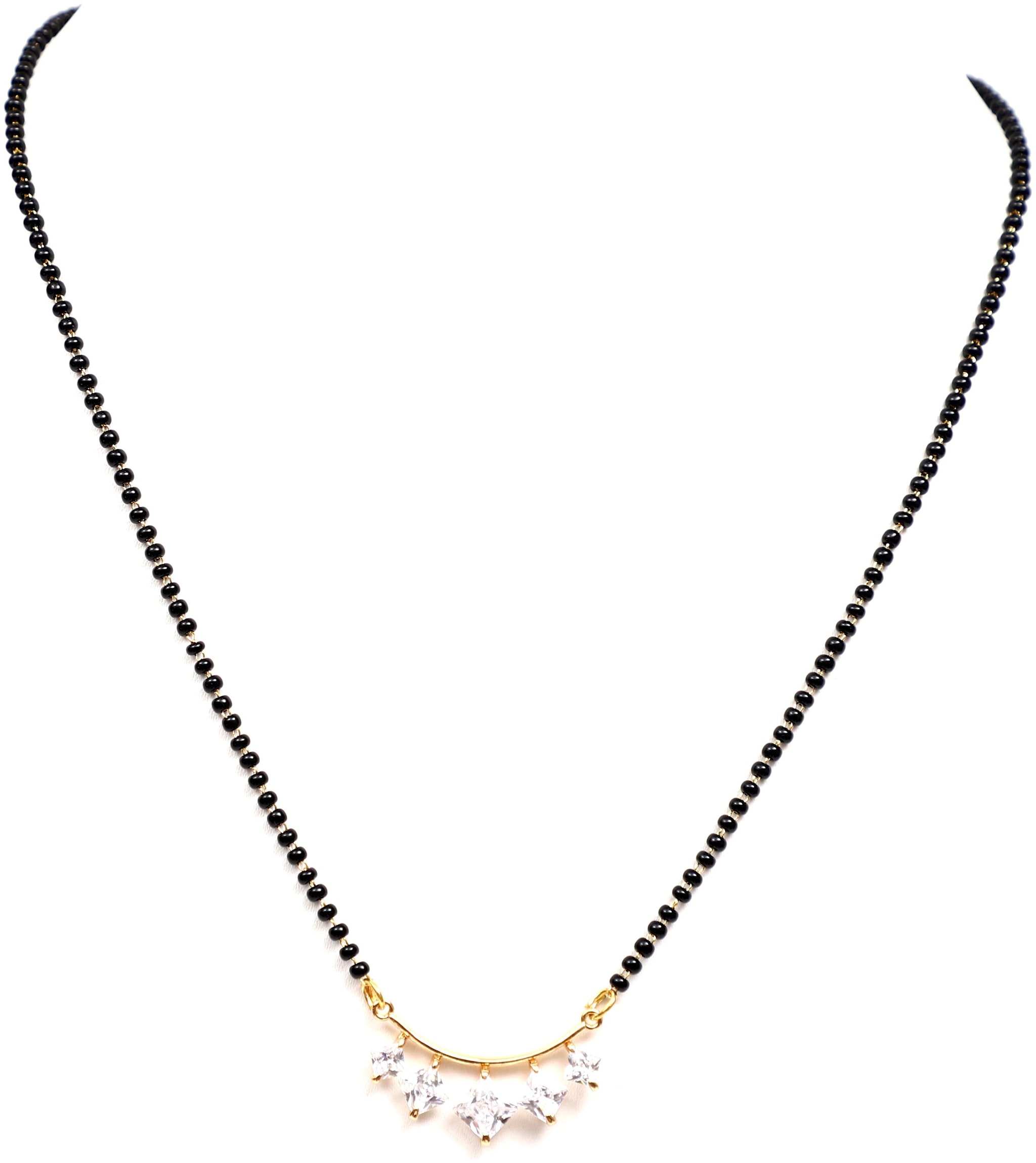 

Vsasa Stylish Dazzling Light Elegant Exclusive Rose Gold Plated Designer Mangal Sutra Embedded With American Diamond With Black Beads Mala For Young Ladies Women