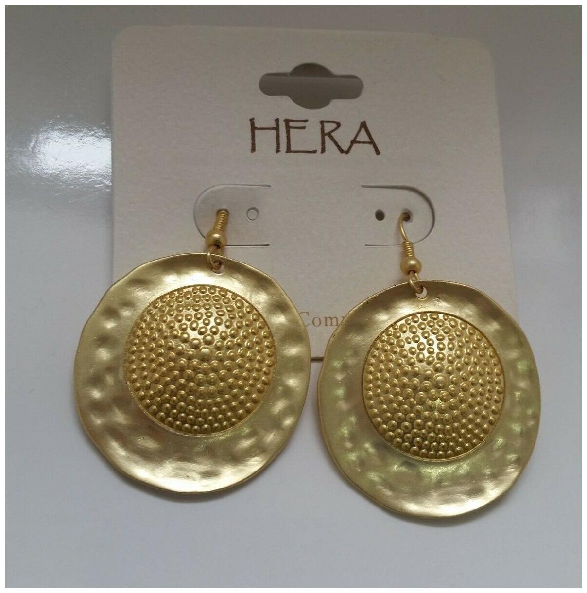 

Western Boho Style Gold-tone metal Hammered Round Dangle Earrings W1-3 22