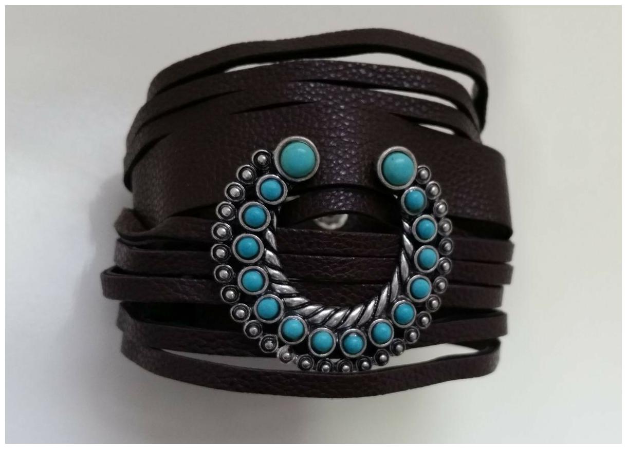 

Western Brown Slashed Leather Cuff Bracelet Silver Turquoise horseshoe Z4-12 22