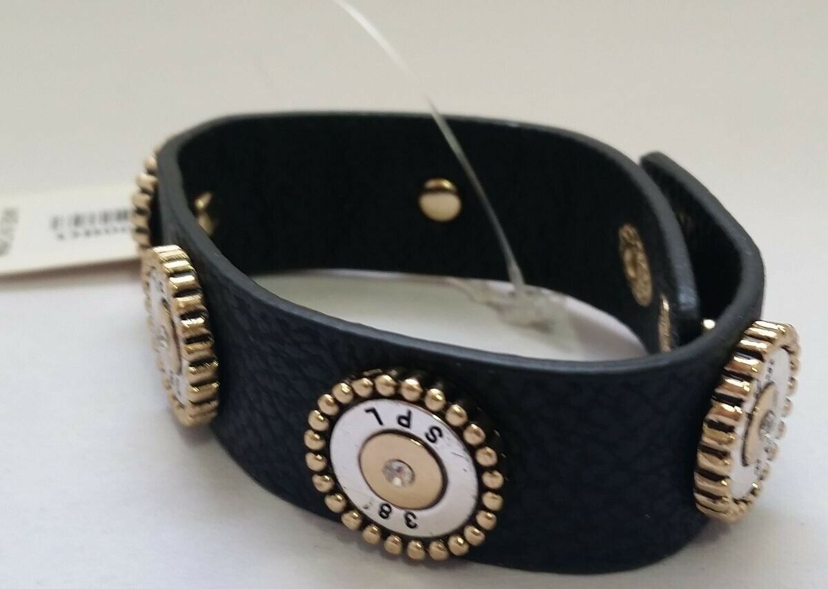 

Western Style BLACK Leather with Bullet Silver Gold 38 SPL Bracelet Z4A-6 22