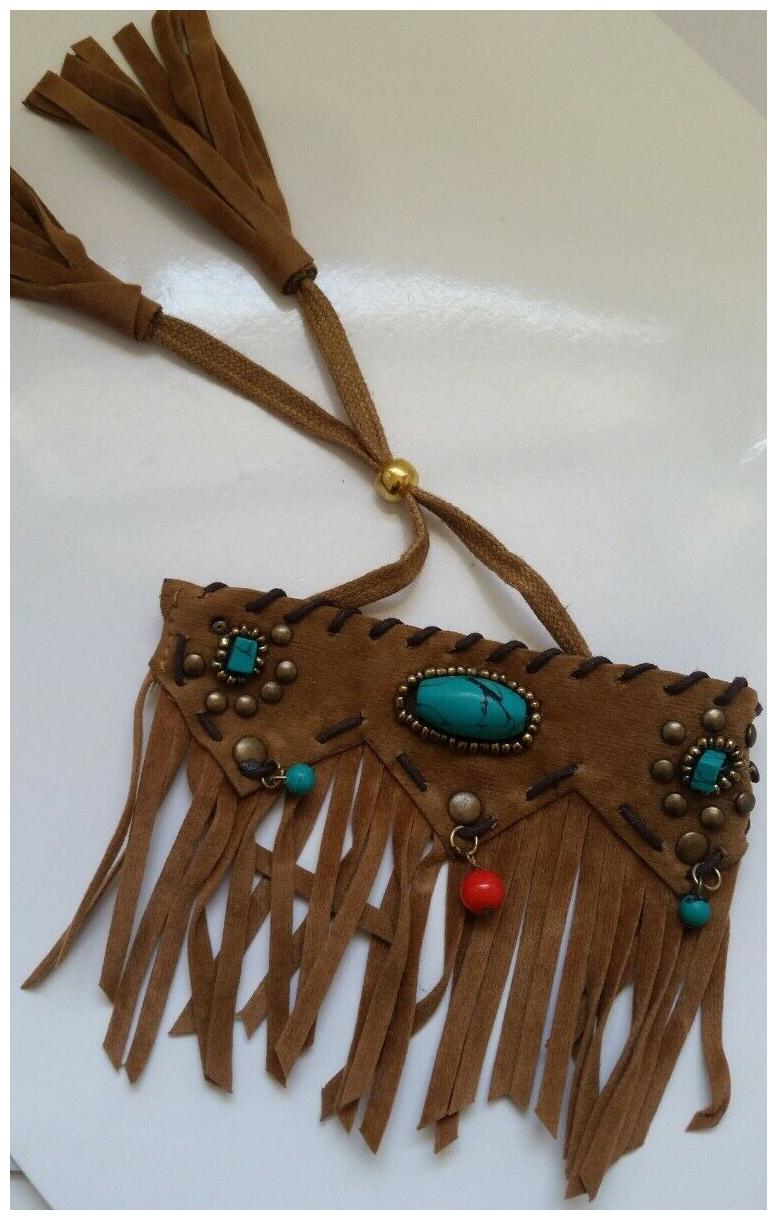 

Western Upper Arm Faux Suede Fringe BROWN Bracelet Green Turquoise N15-13 22