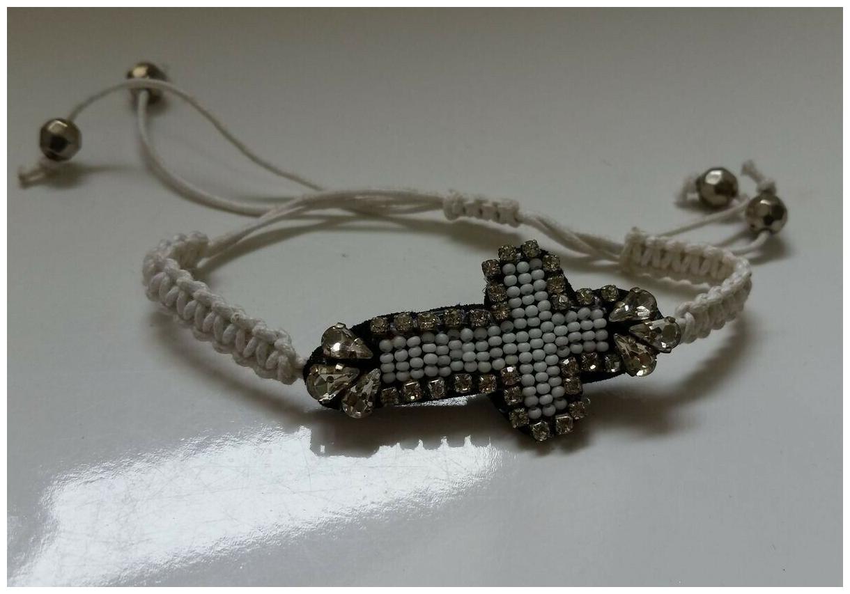 

WHITE Cross wax cord beaded crystal Wicker Adjustable Bracelet N12-3 22