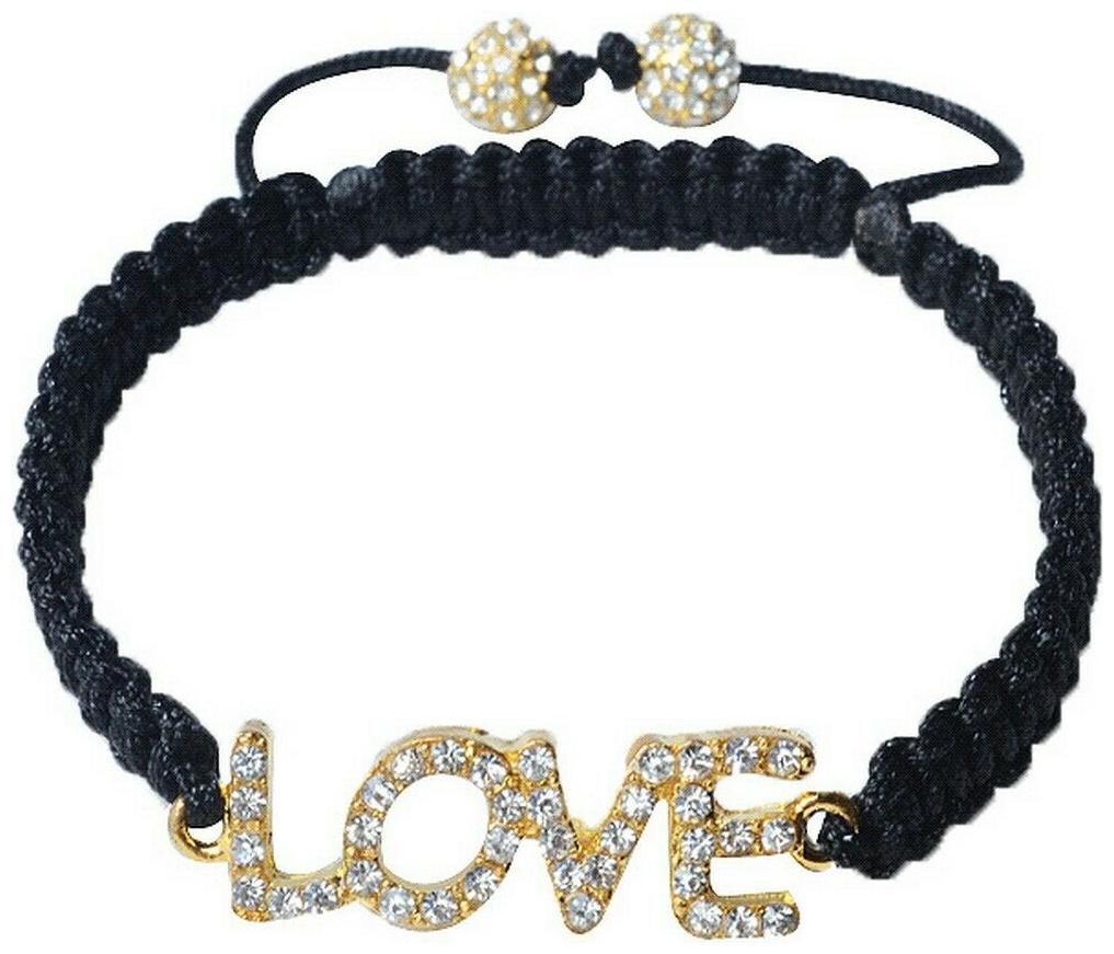 

White Crystals Yellow Gold Tone Adjustable Beaded Love Charm Bracelet