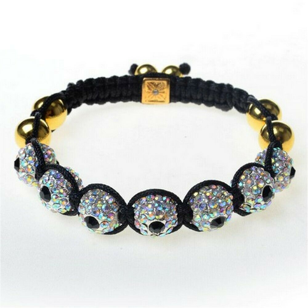 

White CZ Black Cord Gold Evil Eye Adjustable Macrame Bracelet