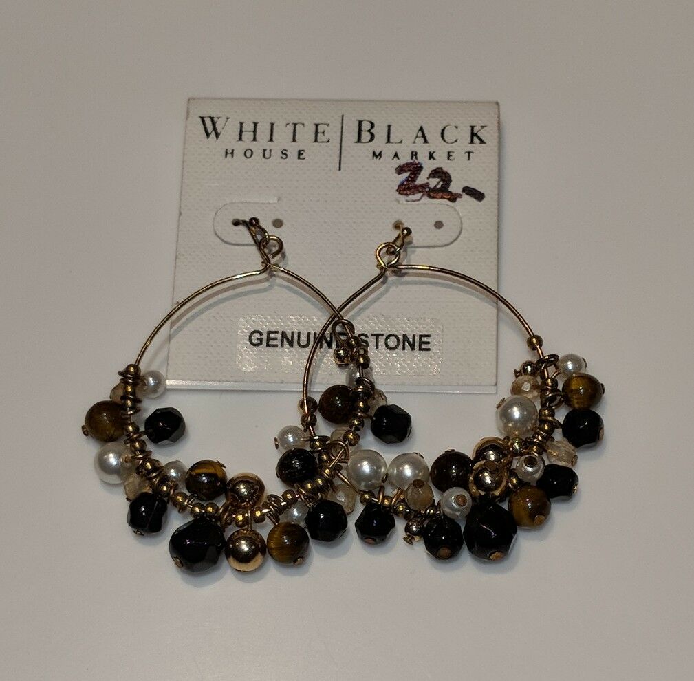 

Whiye house black market Gold faux pearl Charm Hoop Earrings NWT drop dangle