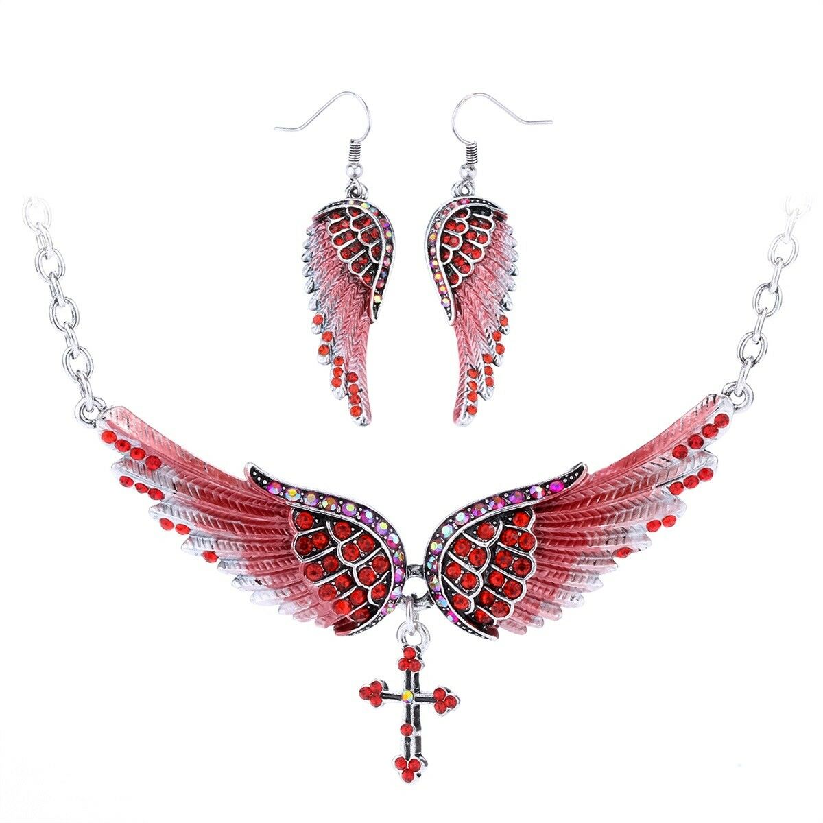 

Wing cross necklace chocker earrings sets jewelry gifts women QNC01 gold silver