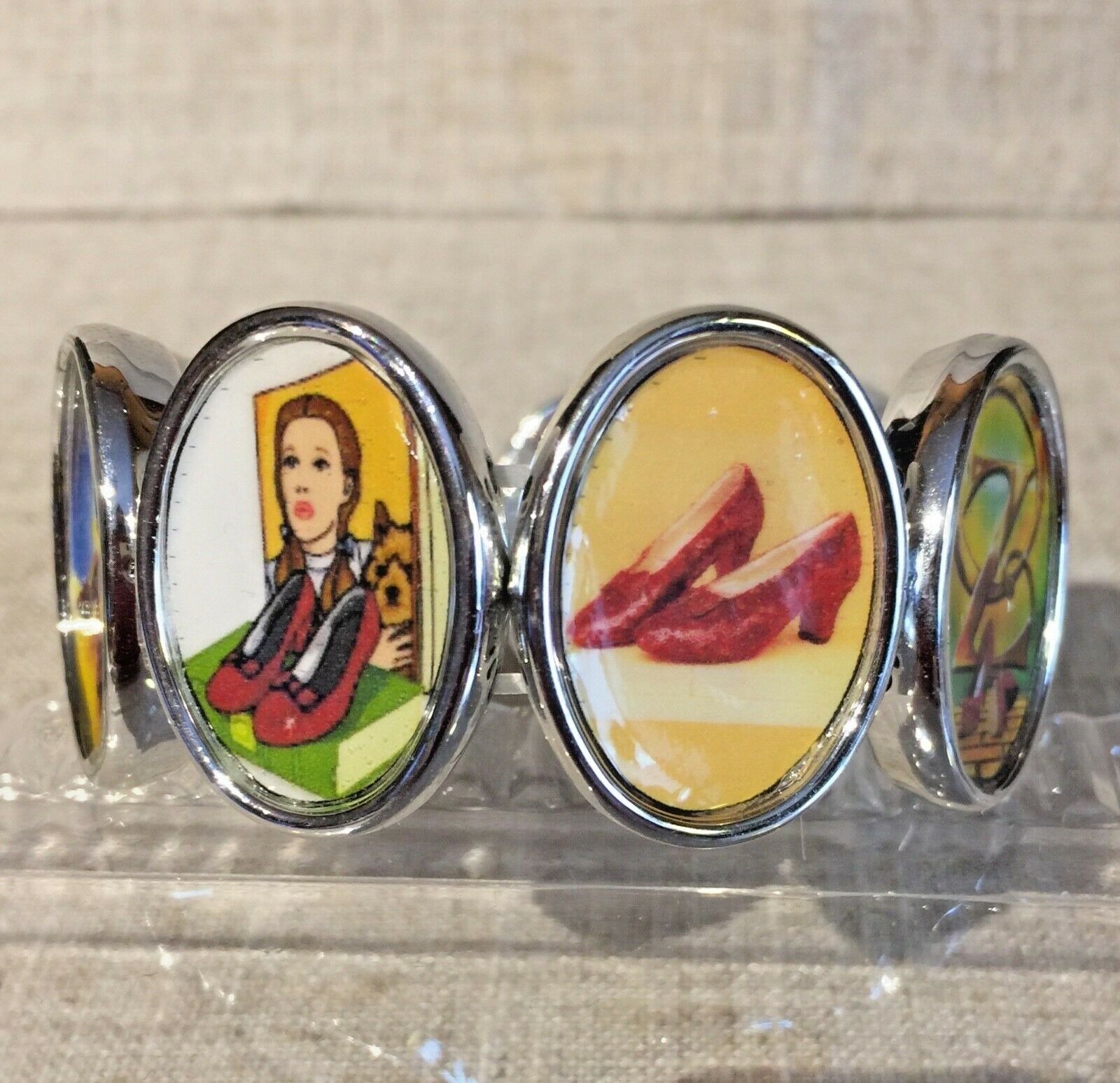 

Wizard of Oz Ruby Slippers Dorothy Stretch Bracelet 9 Images Handmade New