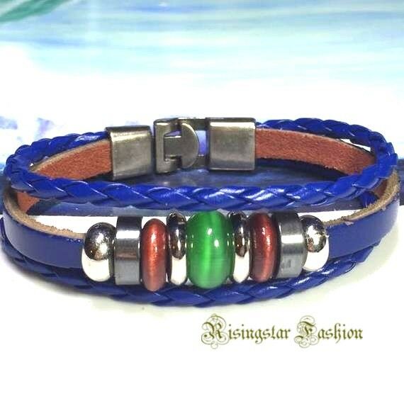 

Women Cat s Eye Wood Metal Beads Fashion Character Leather Bracelet Wristband