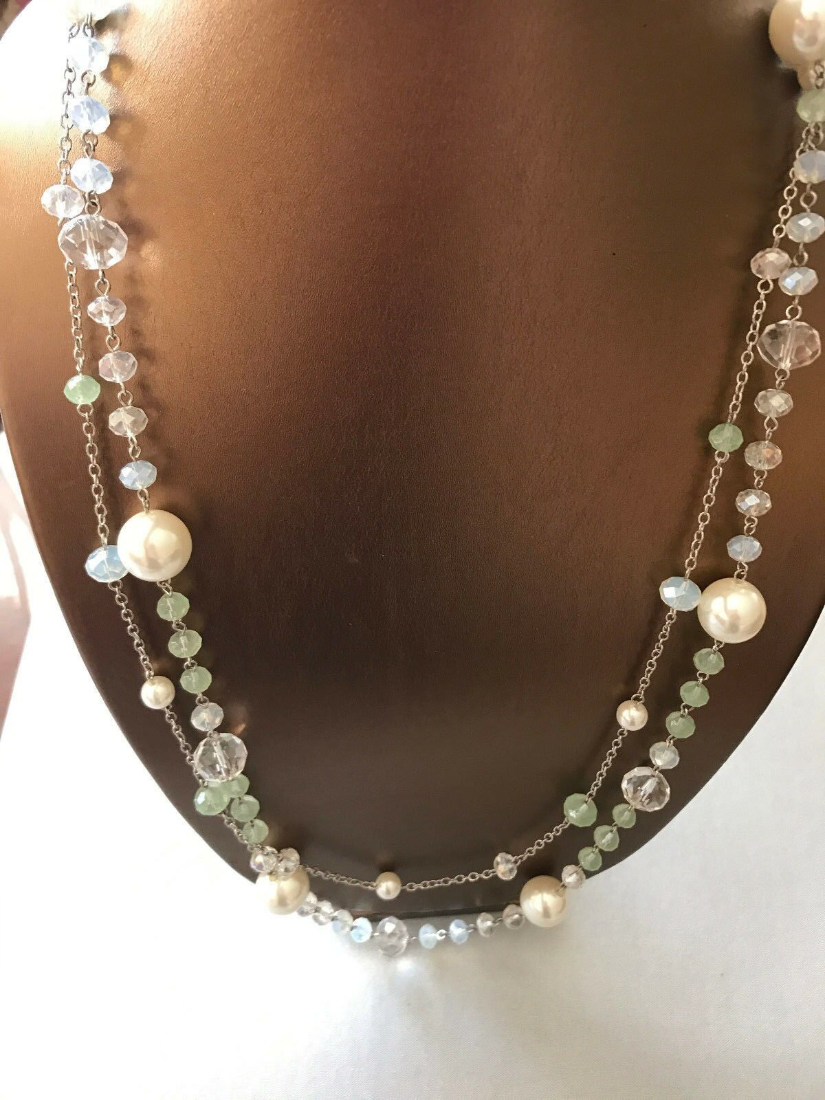 

WOMEN FASHION FAUX PEARL LAYERED NECKLACE SILVER TONE VERY LONG GREEN TARGET