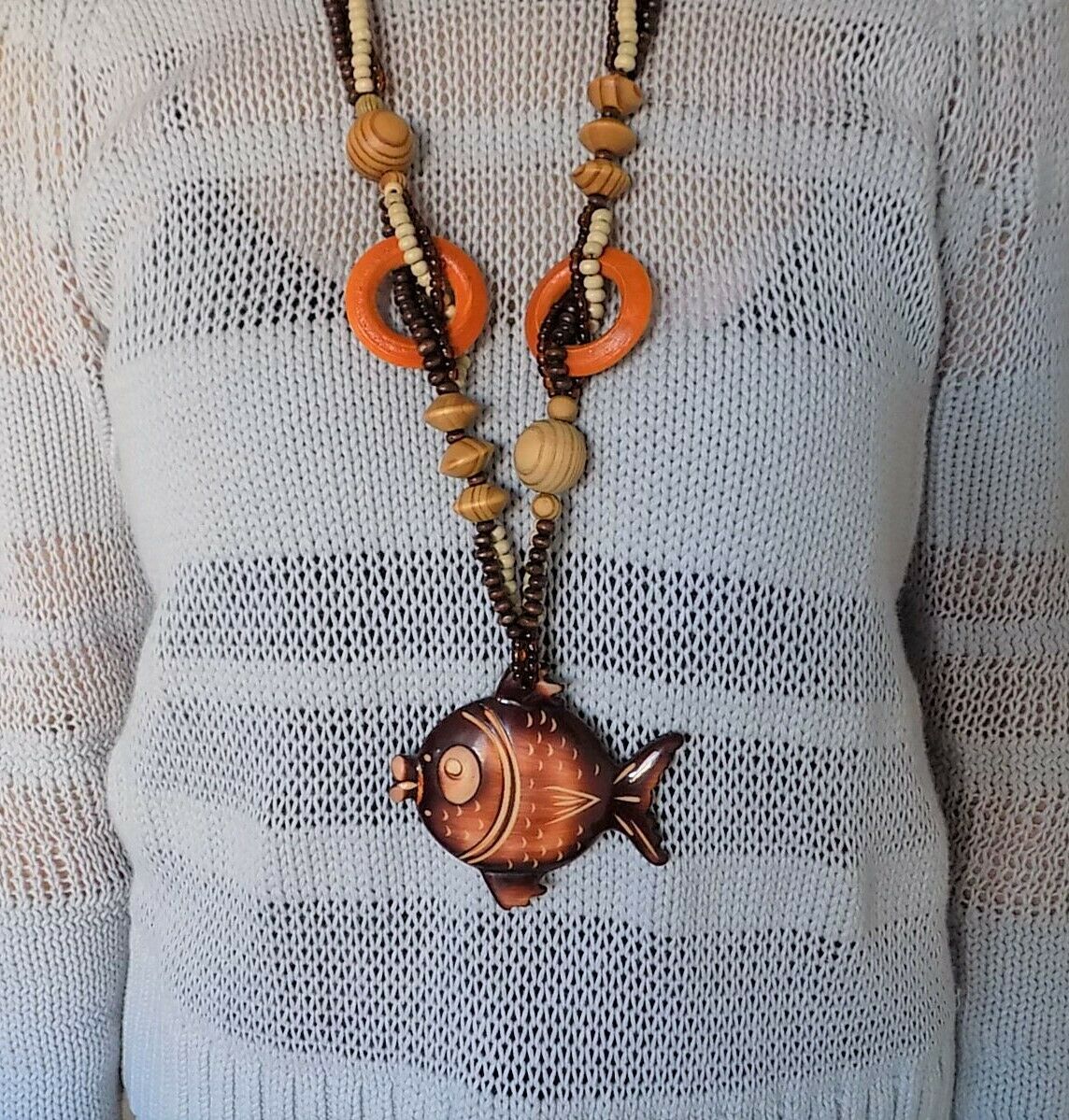 

Women s Cute Fish Fetish Multi-Shape Color Artistic Wood Beads Necklace