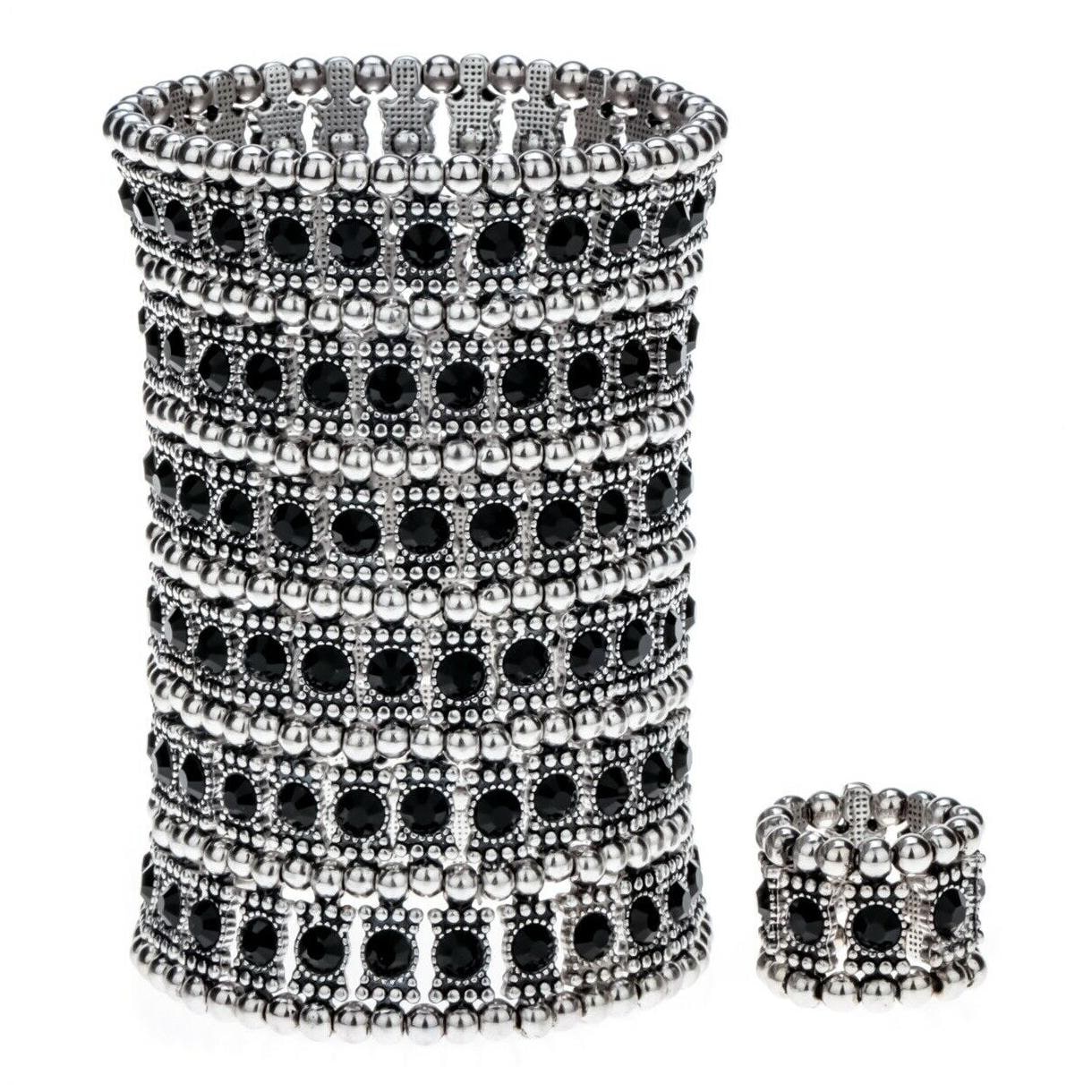

Women stretch cuff bracelet ring sets fit wrist 7 to 7-4 5 finger 7 to 9