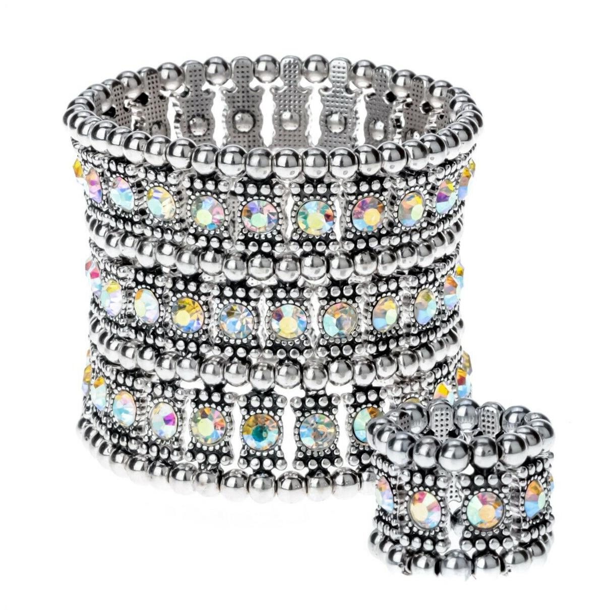 

Women stretch cuff bracelet ring set fit wrist size 6 5 to 7 5 finger 7 to 9