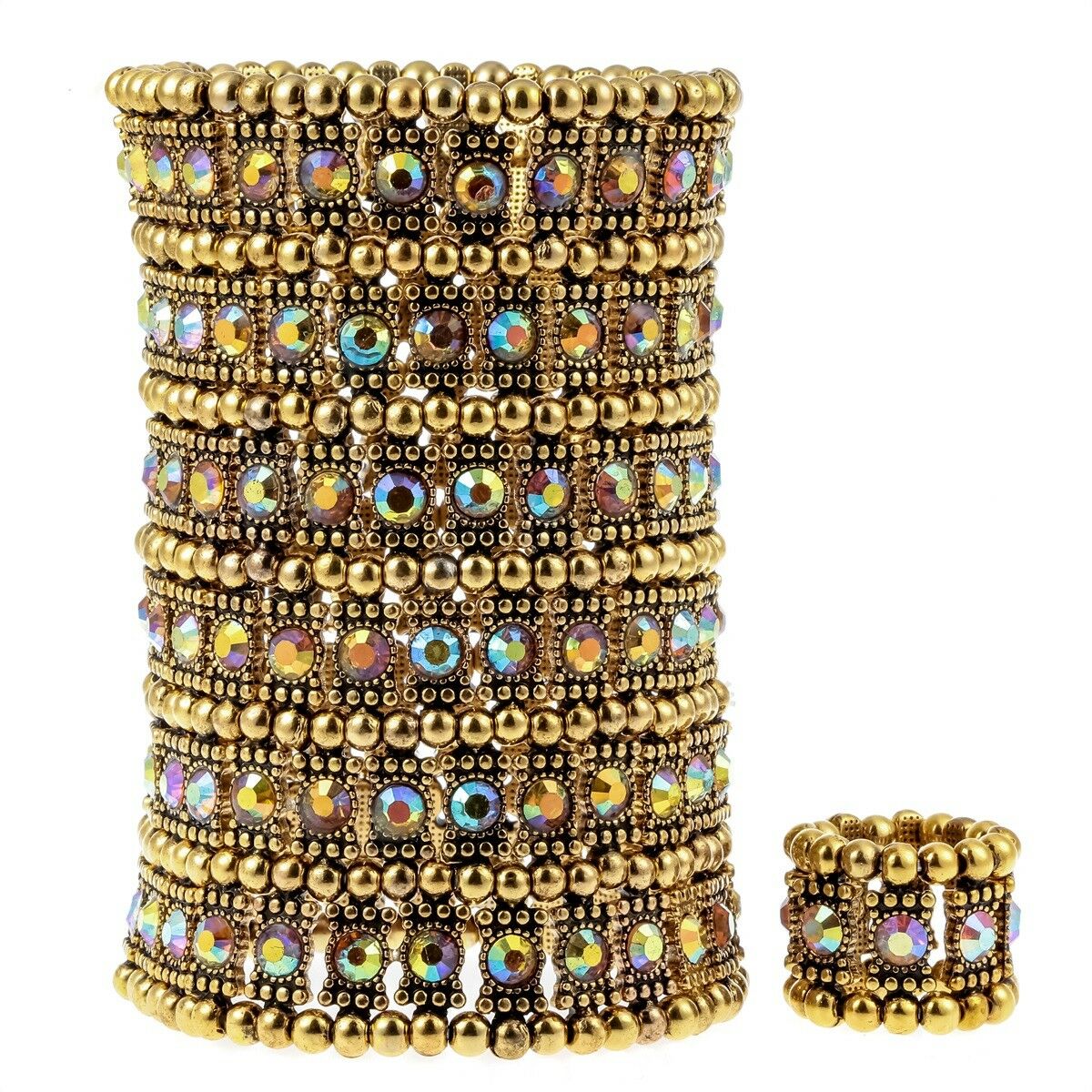 

Women stretch cuff bracelet ring sets fit wrist 7 to 7-4 5 finger 7 to 9