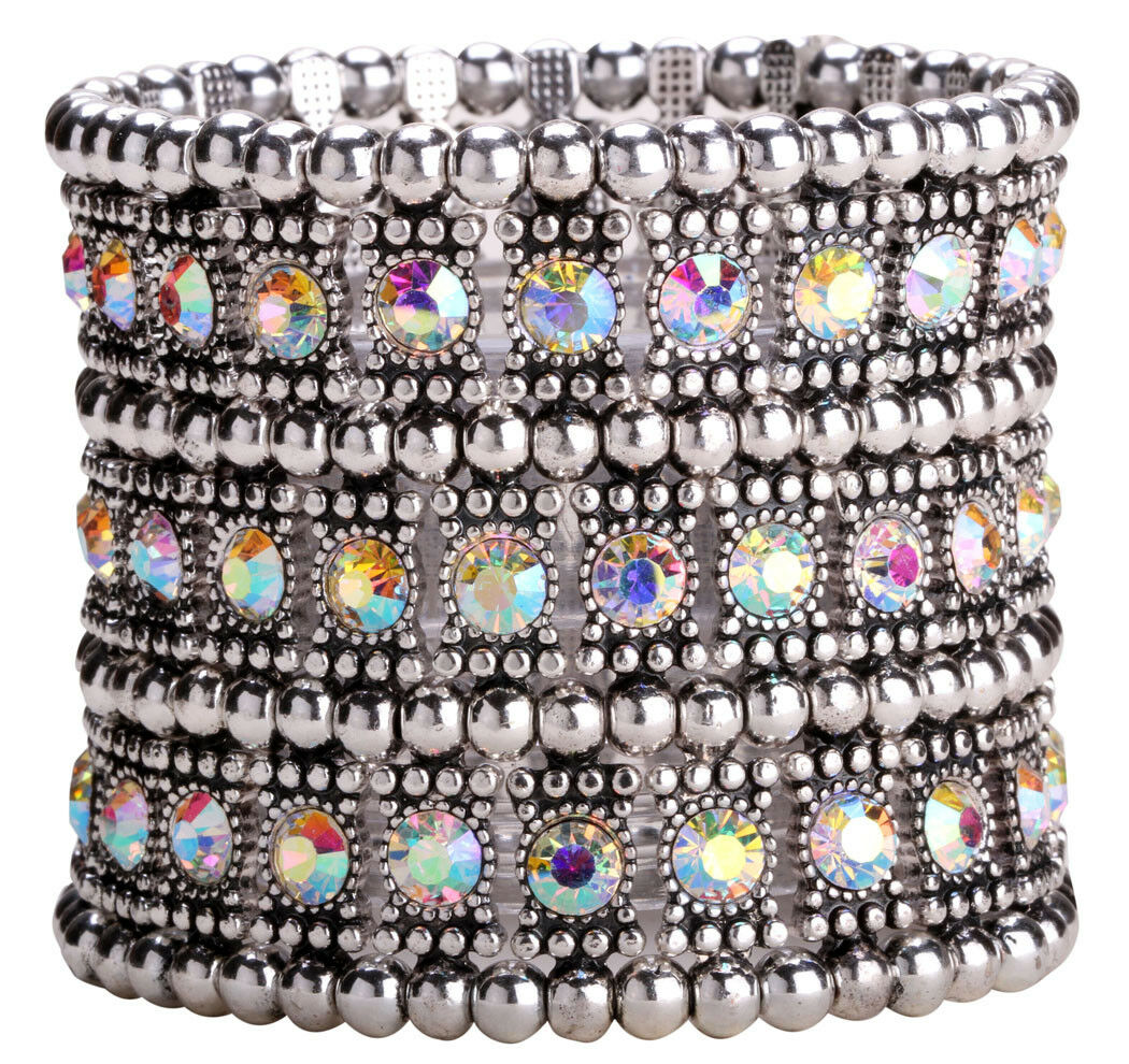 

Women stretch cuff bracelet fit wrist 6 5 to 7 5 A1 3 row crystal jewelry