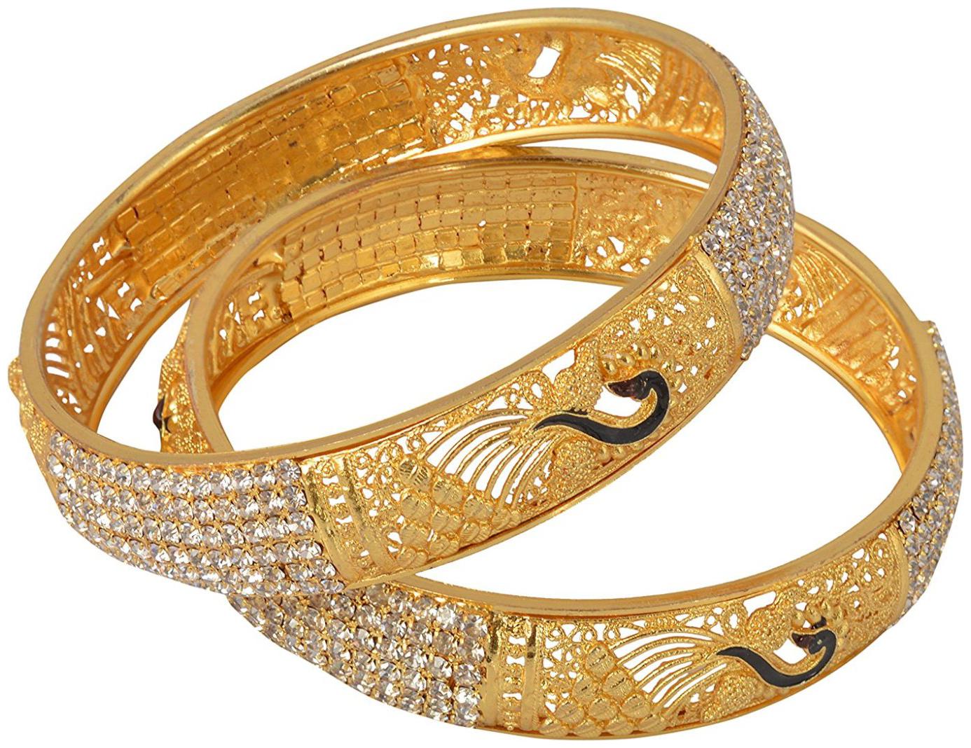 

WoBangle Bangle Gold Brass Bangle Set for Women - Set of 2 (Size 2 7 B131) by The Fashion for Sure