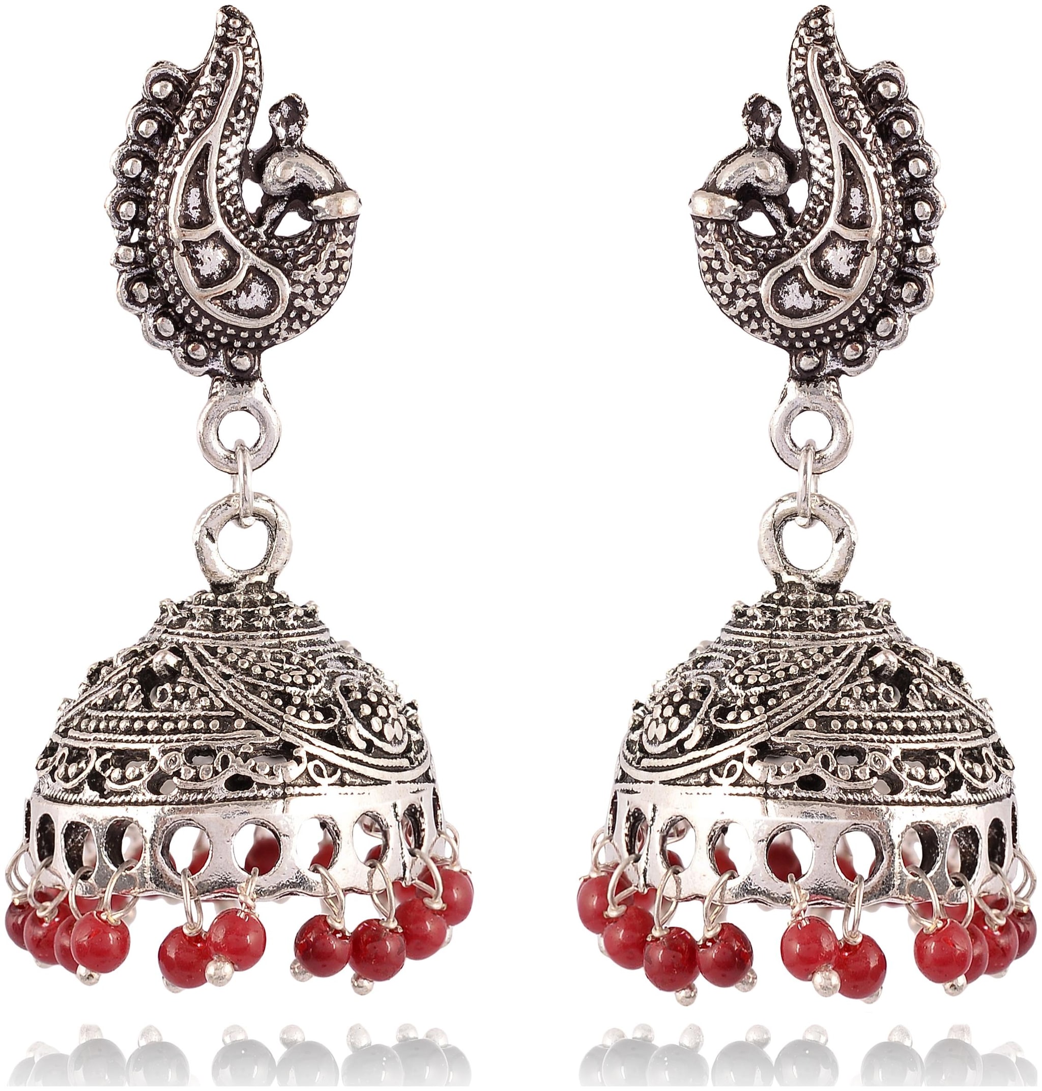 

Womens Earring Silver Red Brass Jhumki Earrings for Women (E156 Red)