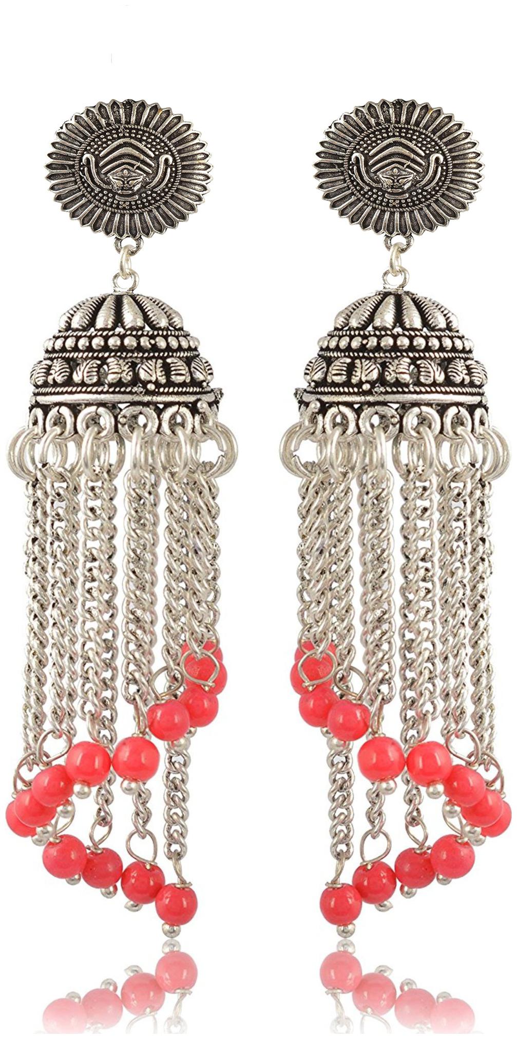 

Womens Earring Silver Pink Brass Jhumki Earrings for Women (E203 2)