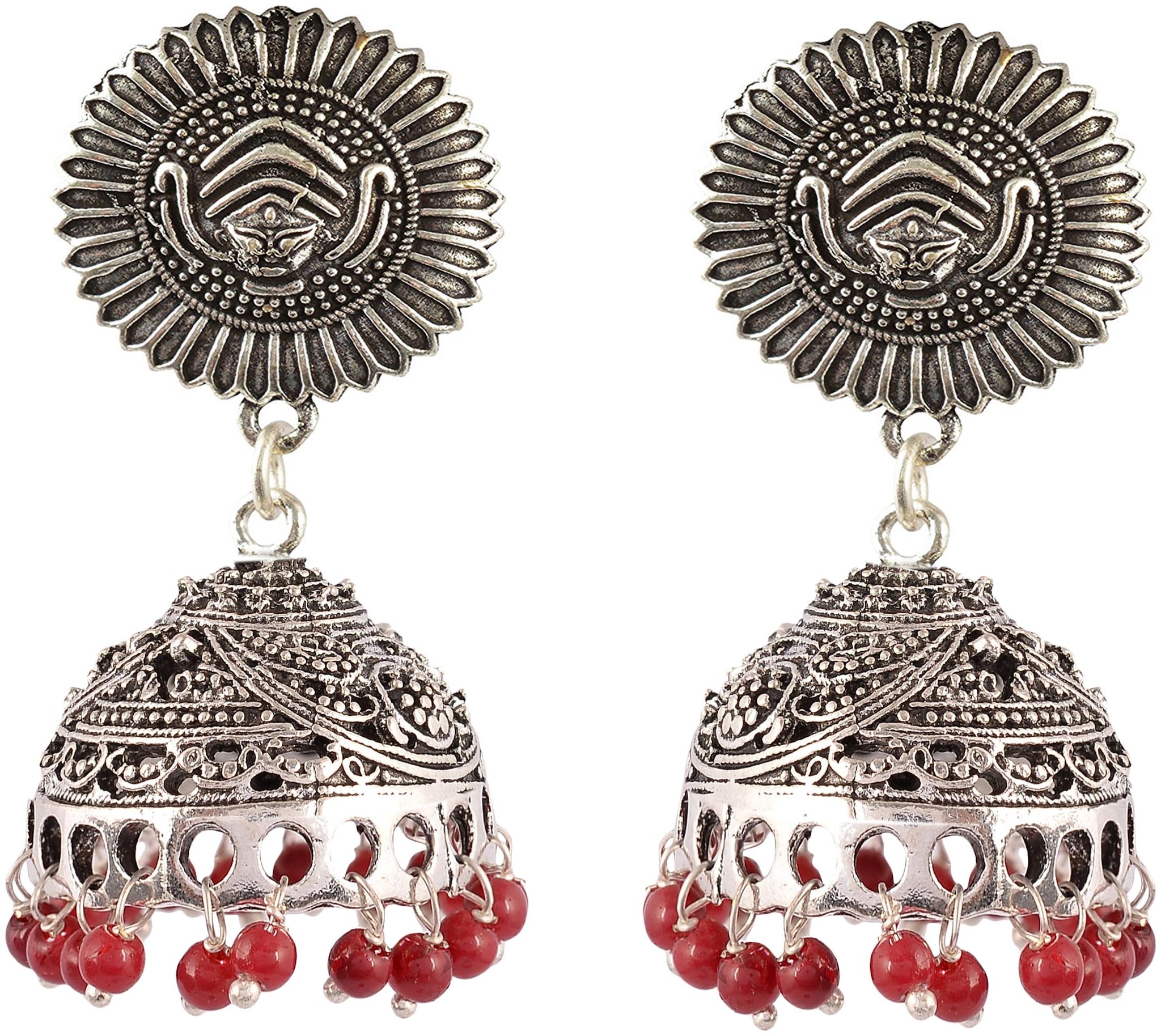 

Womens Earring Silver Red Brass Jhumki Earrings for Women (E156 Red)