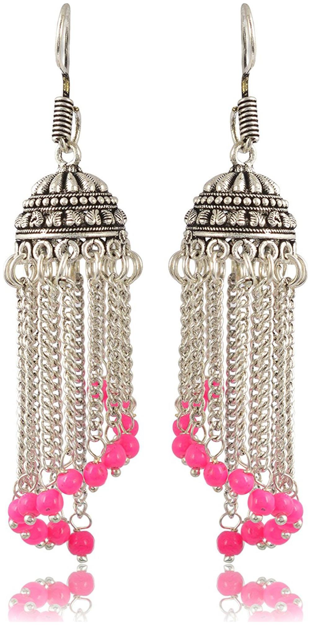 

Womens Earring Silver Pink Brass Jhumki Earrings for Women (E205) By the Roma Brothers