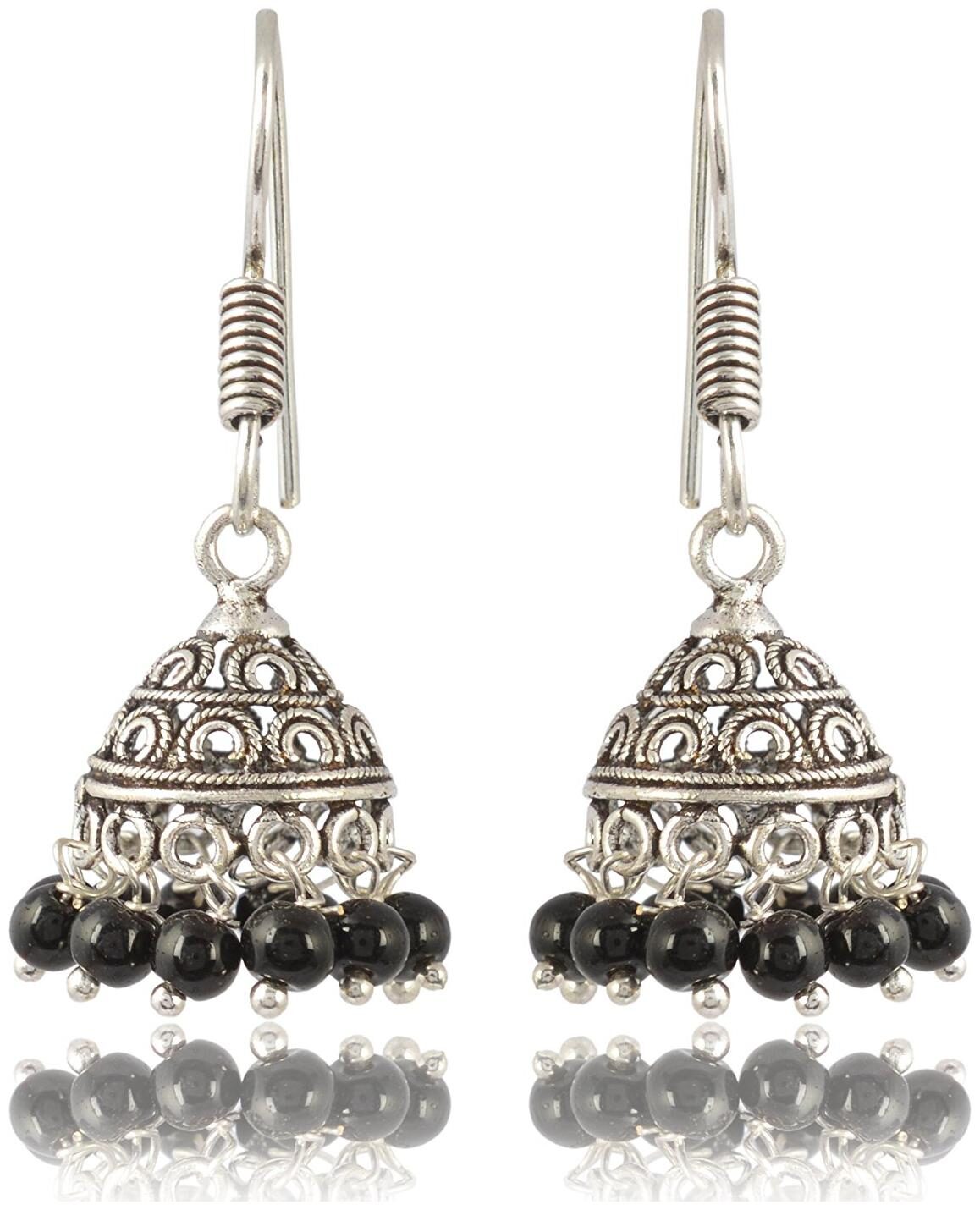 

Womens Earring Silver Black Brass Jhumki Earrings for Women (E185) By the Roma Brothers