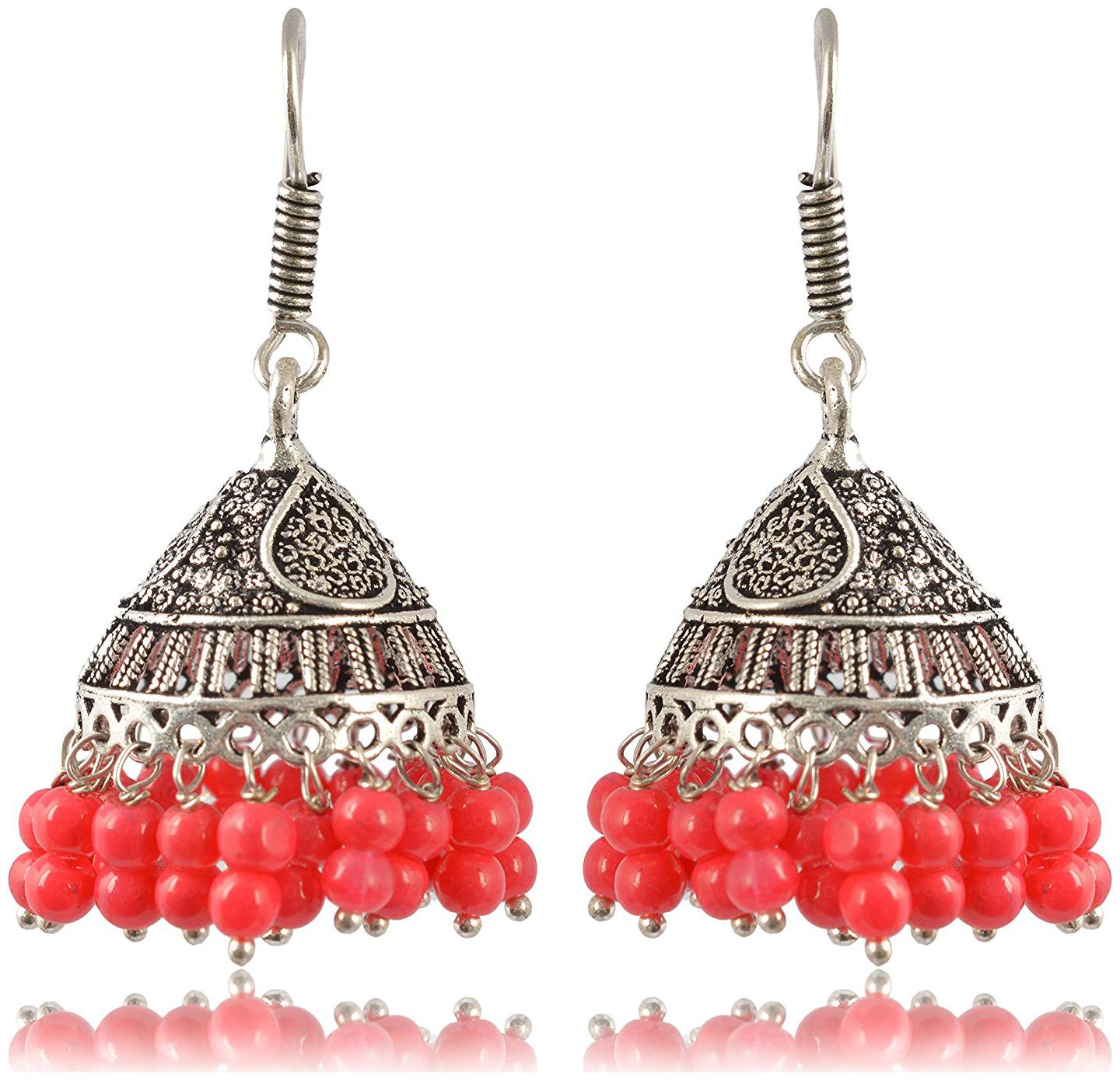 

Womens Earring Silver and Peach Oxidized Silver Jhumki Earrings for Women (E256) By the Roma Brothers