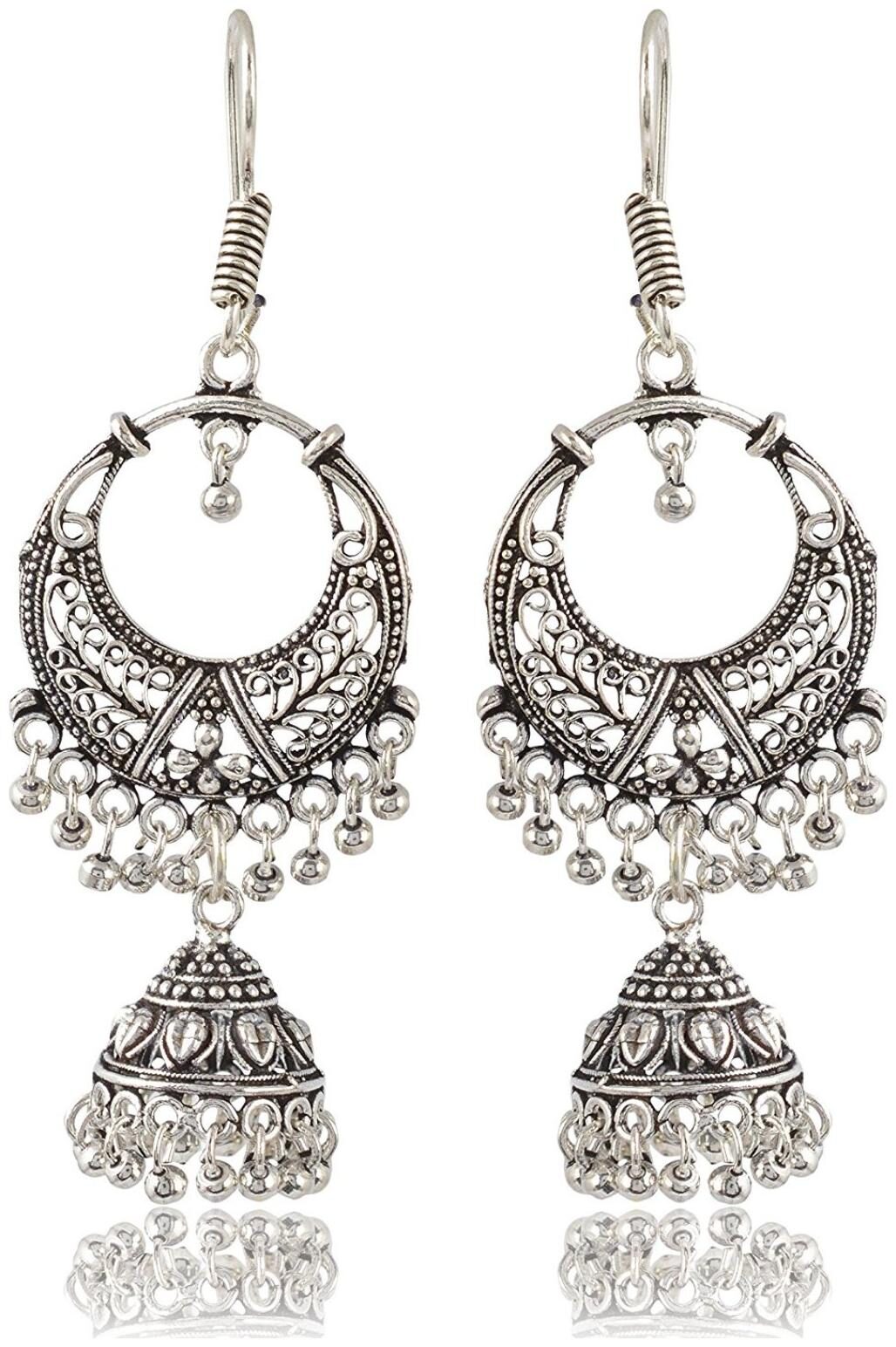 

Womens Earring Silver Brass Jhumki Earrings for Women (E193) By the Roma Brothers