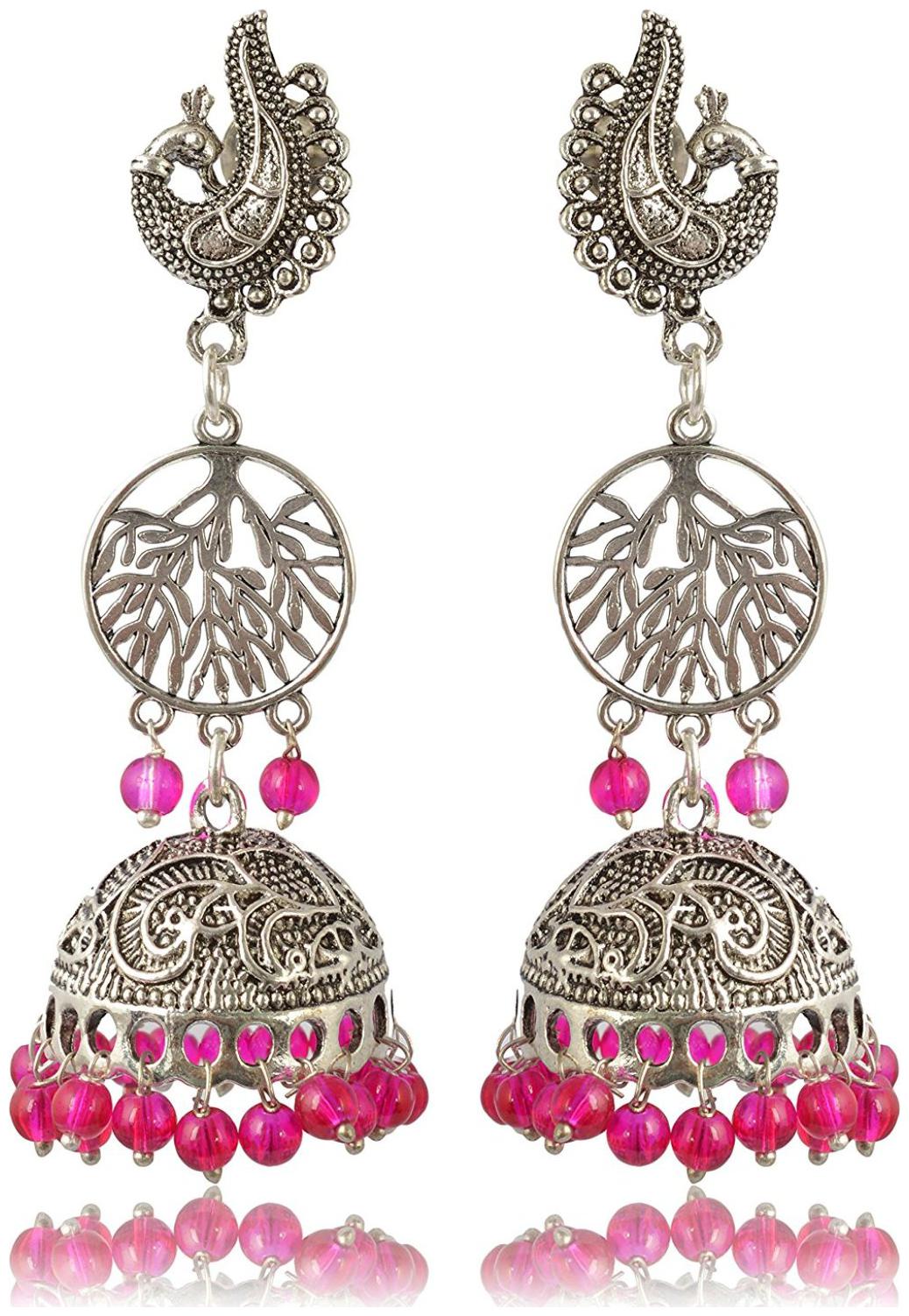 

Womens Earring Silver Pink Brass Jhumki Earrings for Women (E140) By the Roma Brothers