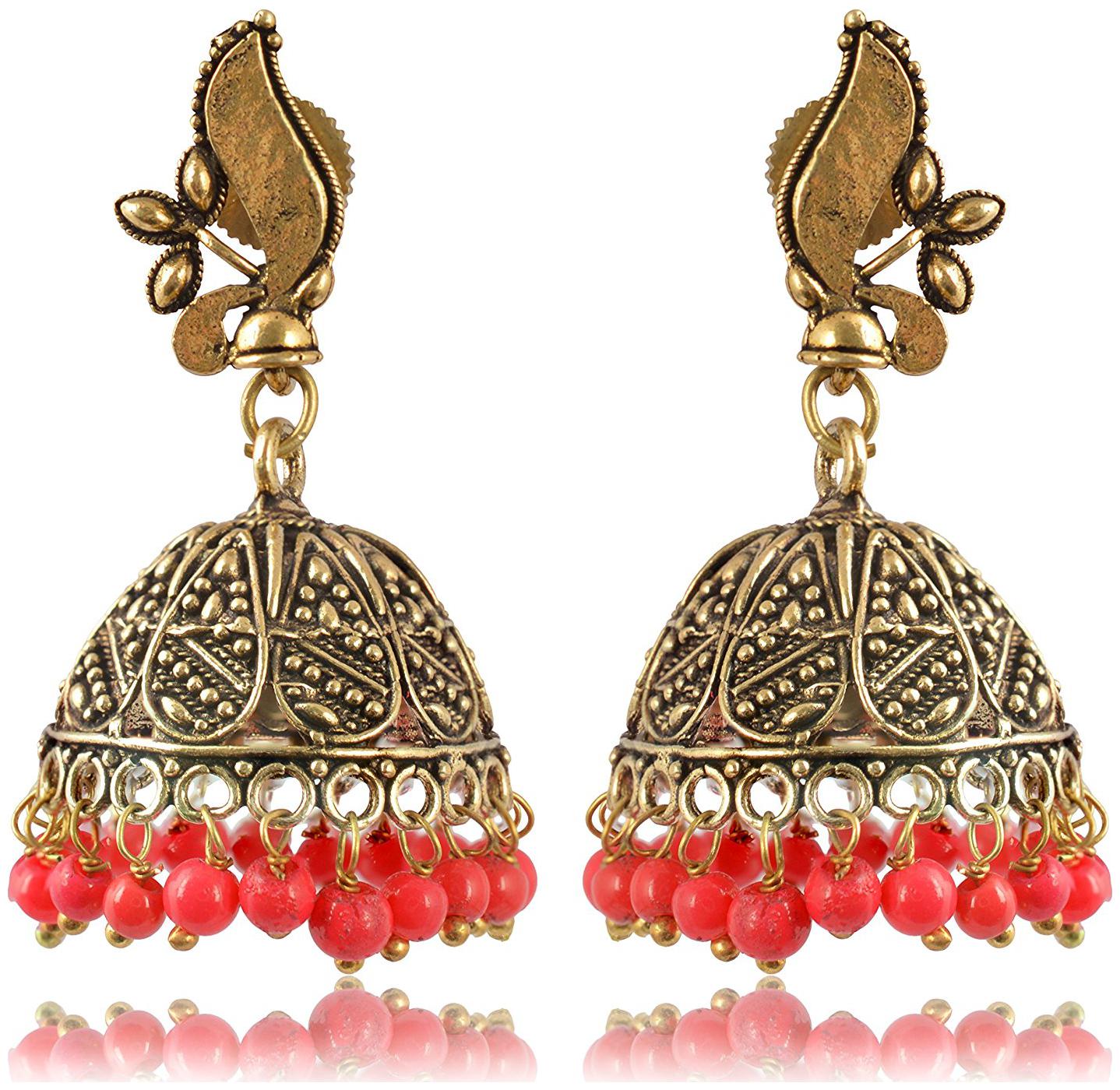 

Womens Earring Gold and Peach Oxidized Silver Jhumki Earrings for Women (E248) By the Roma Brothers