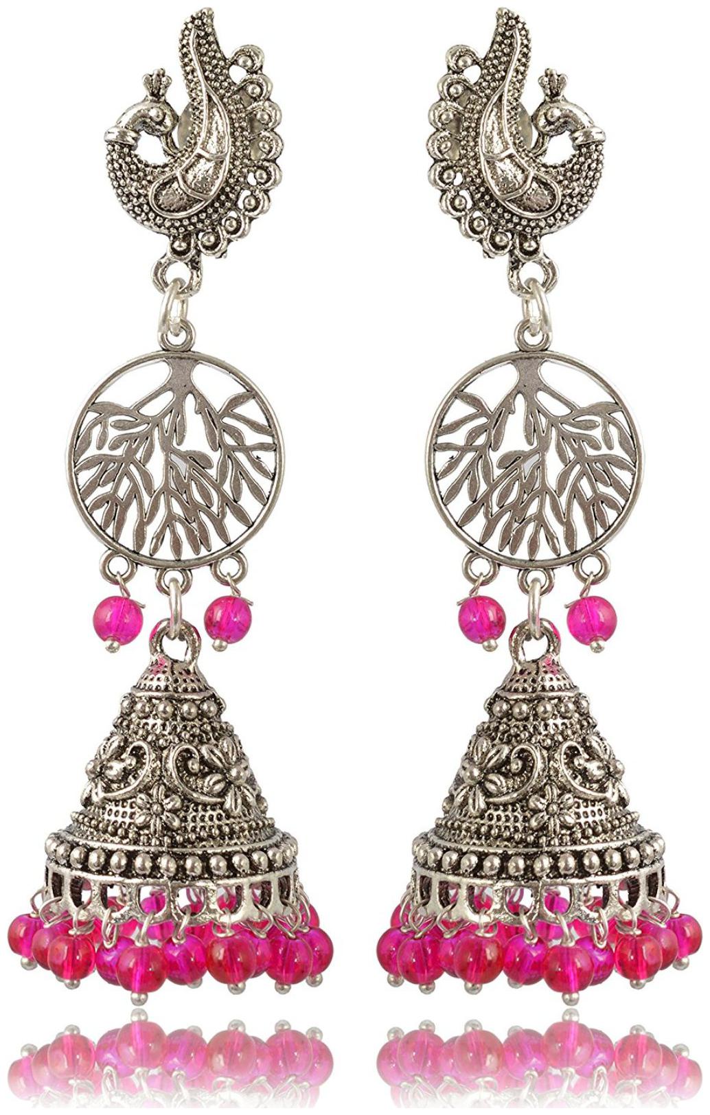 

Womens Earring Silver Pink Brass Jhumki Earrings for Women (E147) By the Roma Brothers