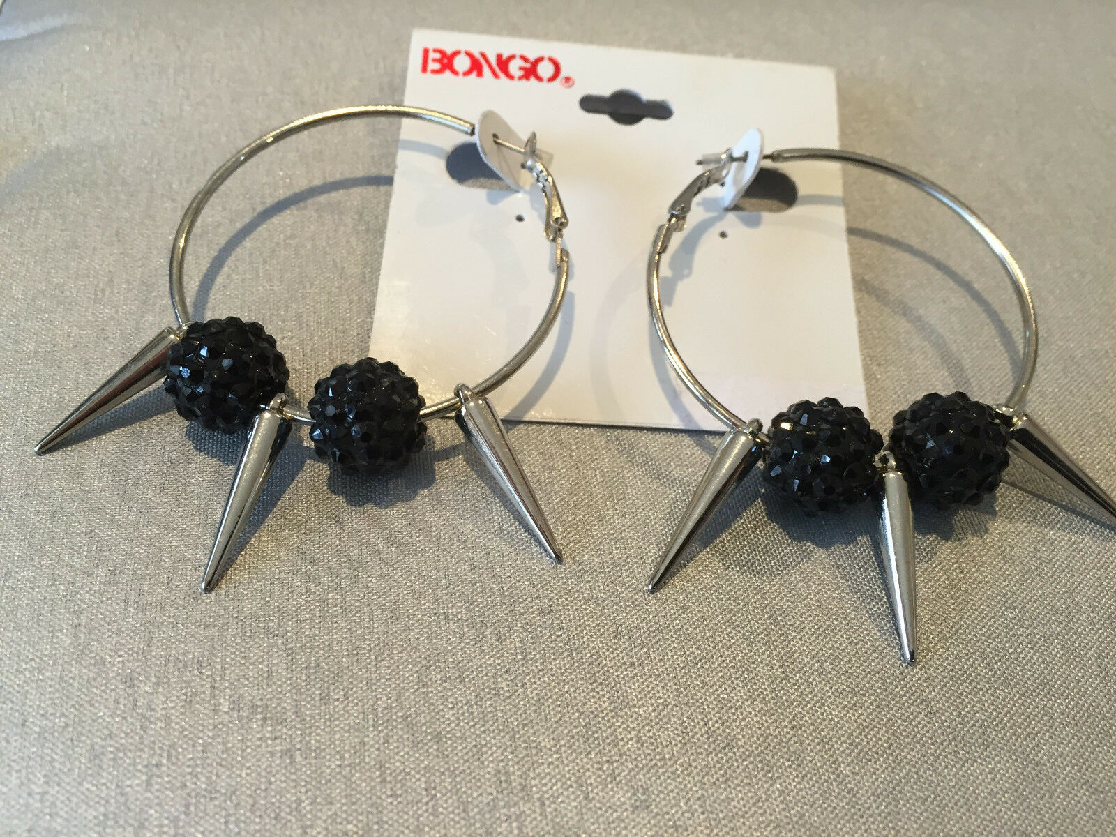 

WOMENS HOOP SPIKE EARRINGS SILVER TONE BLACK BASKETBALL WIVES BONGO BRAND 2