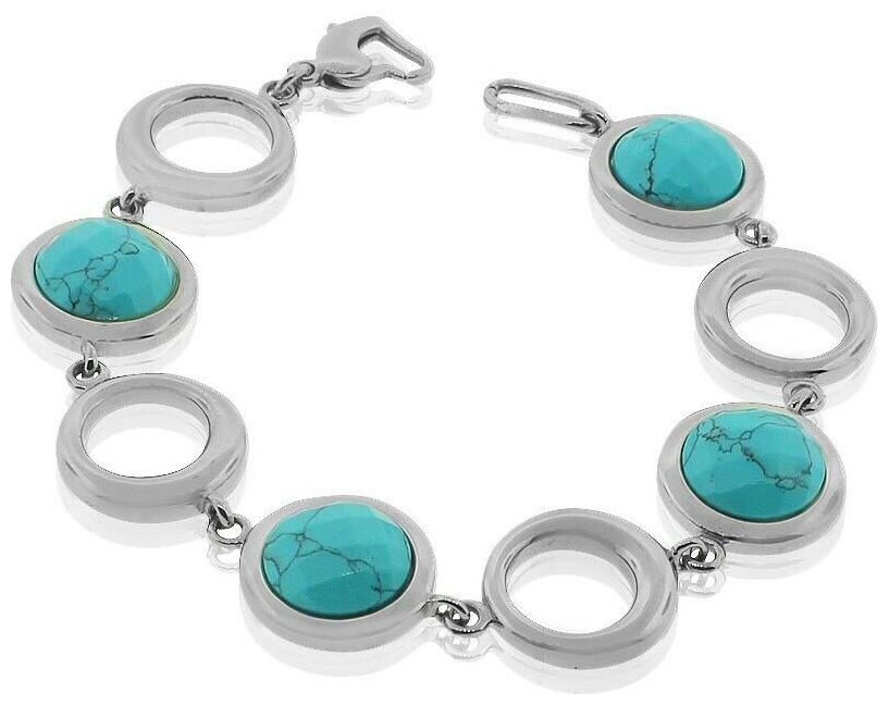 

Womens Stainless Steel Silver-Tone Blue Simulated Turquoise Bracelet