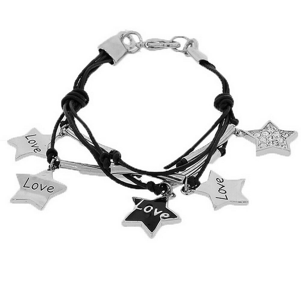 

Womens Stainless Steel Black Love Stars Crystal Hand Bracelet