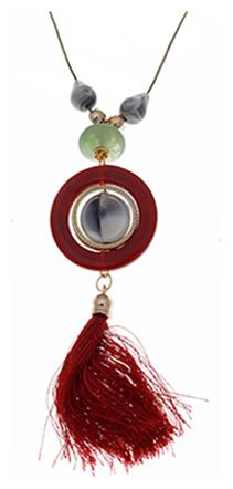 

Enso Christmas Special Statement Disc Pendant with Long Chains - Red