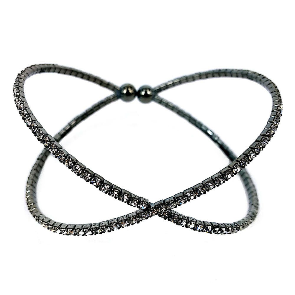 

X Shaped Crystal Rhinestone Elastic Cuff Bracelet(Silver Gold Rose Gold Jet)