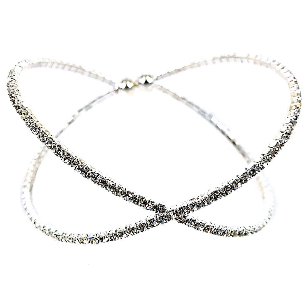 

X Shaped Crystal Rhinestone Elastic Cuff Bracelet(Silver Gold Rose Gold Jet)