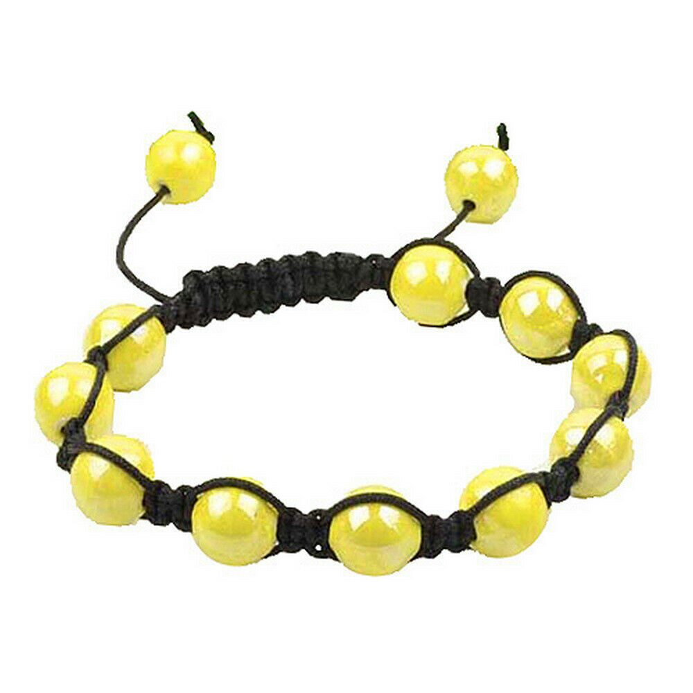 

Yellow Beaded Ball On Black Cord Bracelet