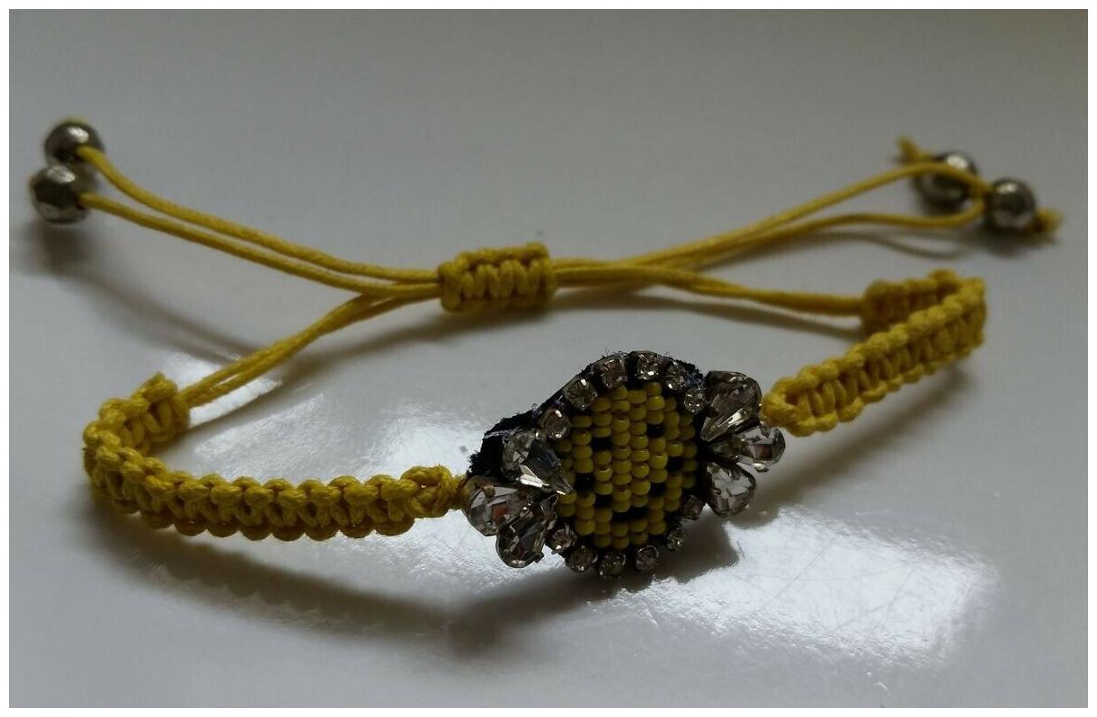 

YELLOW Happy Face wax cord beaded crystal Wicker Adjustable Bracelet N12-1 22