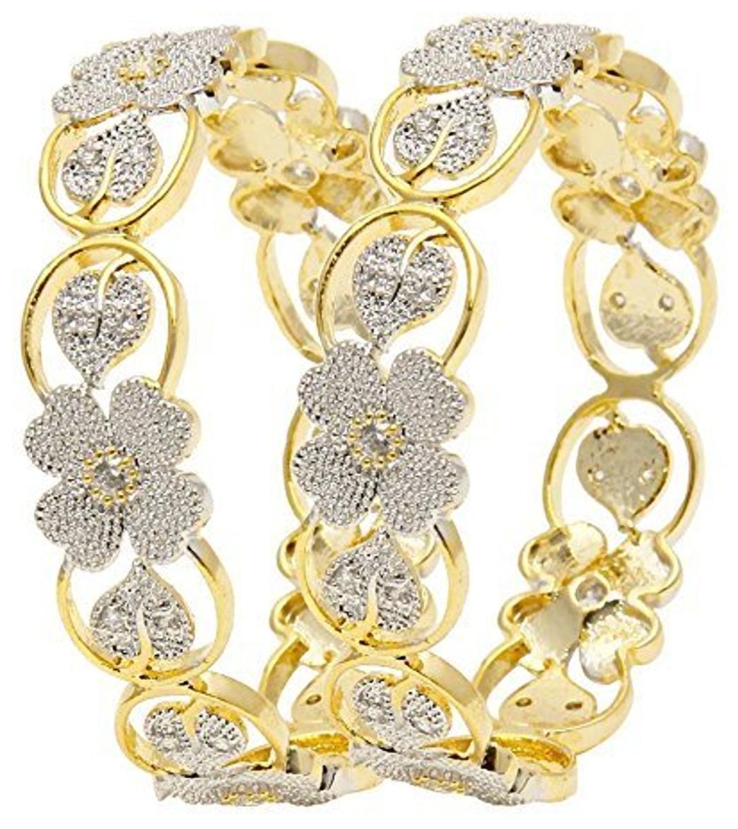 

Youbella American Diamond Floral Shape Gold Plated Bangles For Women